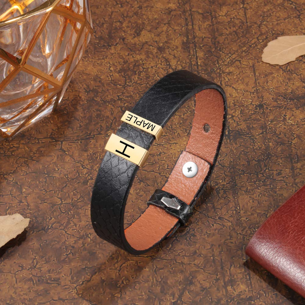 **Personalized Men's Leather Bracelet with Custom Beads - Free Engraving for 2-4 Names - Adjustable Bangle for Boyfriend, Husband, or Gift - Perfect for Anniversaries, Birthdays & Special Occasions**