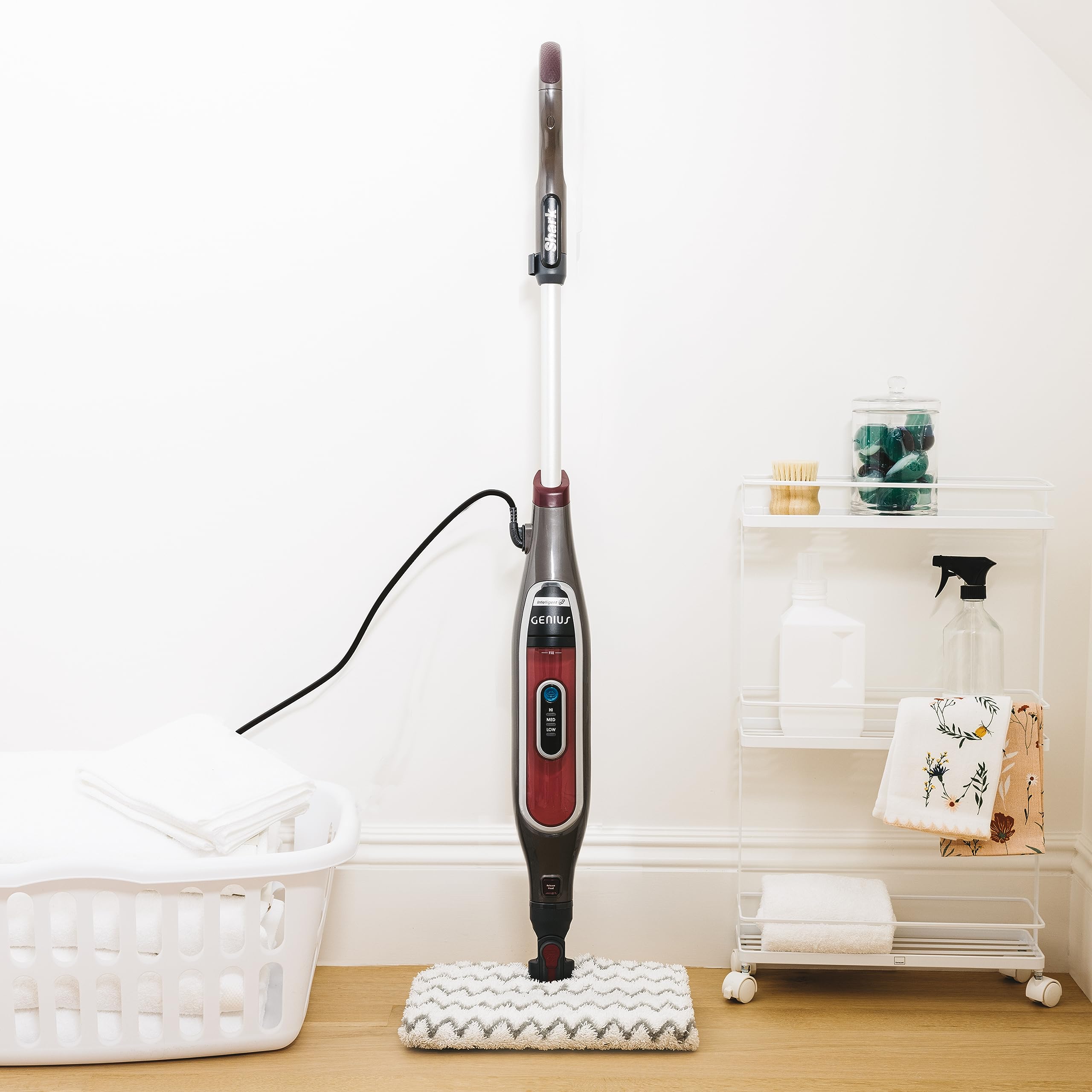 Shark S5003D Genius Hard Floor Steam Mop - 3D Cleaning System, Corded, Burgundy/Gray - Perfect for Tile, Laminate & Hardwood Floors - Quick Drying & Sanitizing for Homes with Pets & Kids