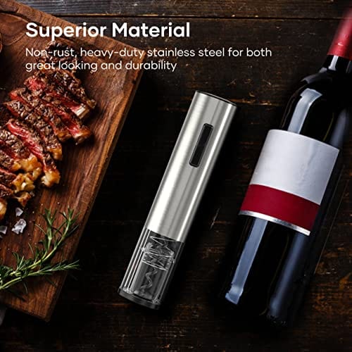 Crenova 6-in-1 Rechargeable Electric Wine Opener Set with Automatic Corkscrew, Wine Saver Pump, Aerator & Foil Cutter - USB Charging, Elegant Black - Perfect for Home Bars, Wine Tastings & Gifts