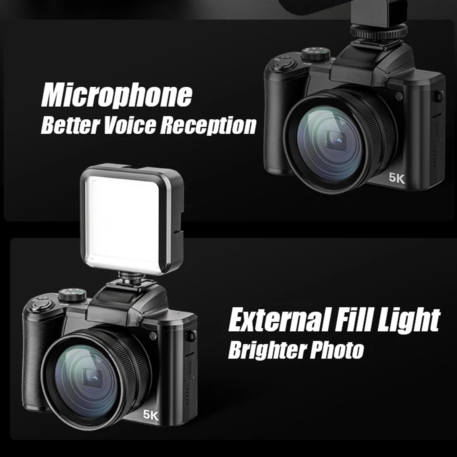 5K 64MP Vlogging Camera with 5X Zoom & Stabilization - Perfect for Travel & YouTube Videos