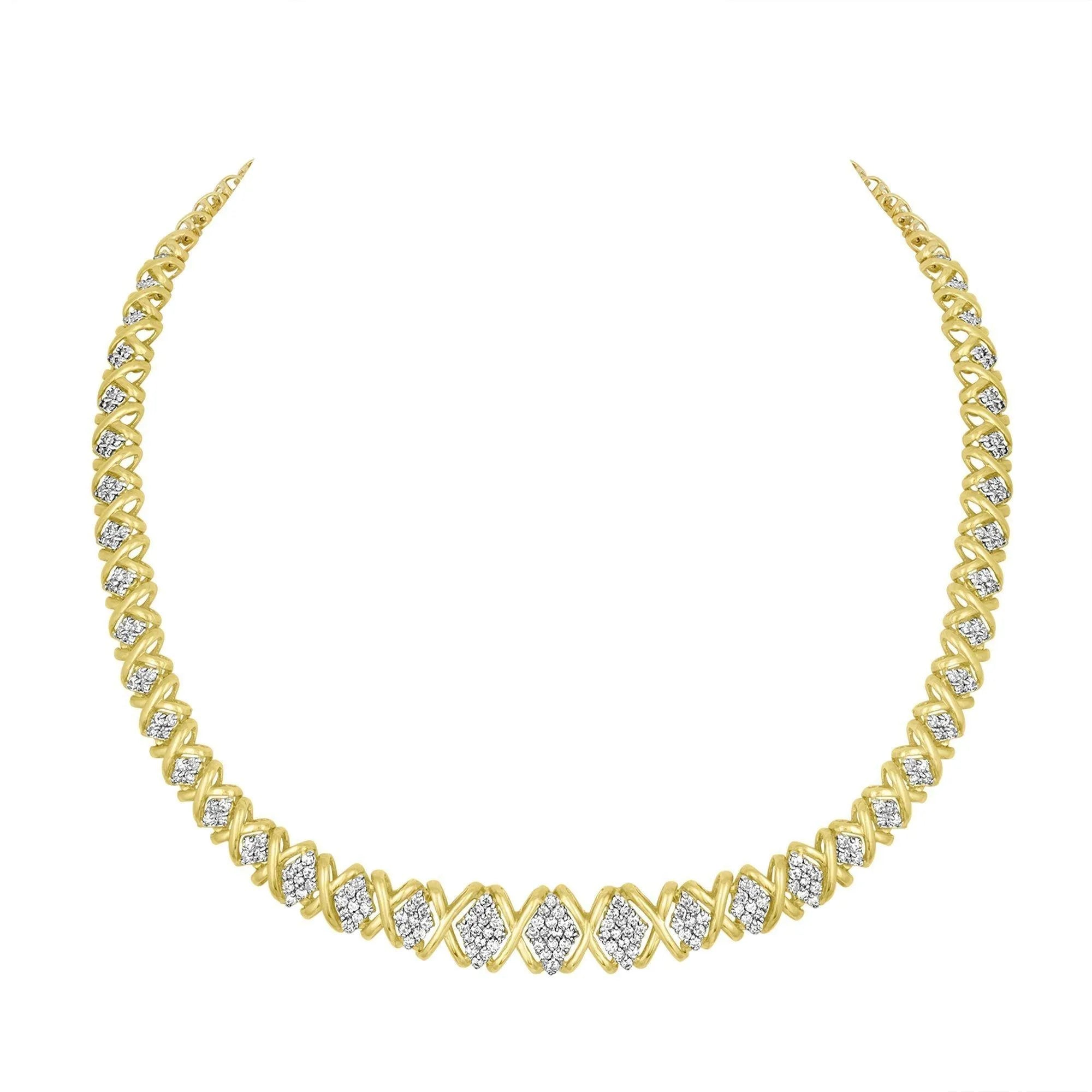 10K Yellow Gold 4 Carat Total Weight (cttw) Brilliant Round Cut Diamond Graduating Riviera Necklace - Perfect for Weddings, Anniversaries & Special Occasions