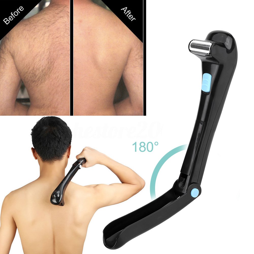 Electric Back Hair Shaver for Men - 14.7 Inch Foldable Handle, Battery Powered (Batteries Not Included) - Painless Body Groomer for DIY Hair Removal - Perfect for Back, Shoulders & Body Grooming at Home