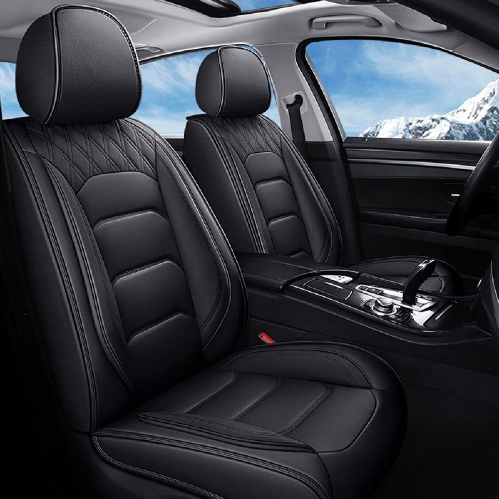 Premium NEMOM 02 Faux Leather Car Seat Covers - Universal Fit for Cars, SUVs & Pickup Trucks - Black Leatherette Auto Interior Accessories for Comfort & Style | Perfect for Daily Commute, Road Trips & Vehicle Protection