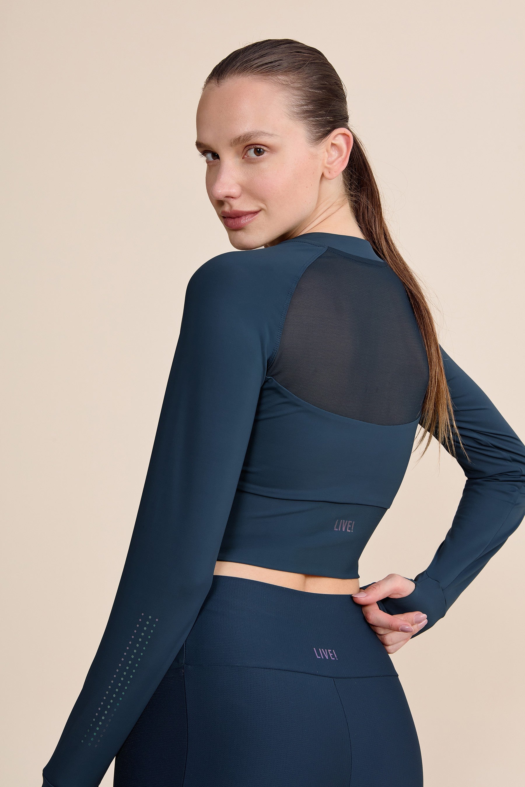 Race Pro® Tule Cropped Long Sleeve Top - Women's Athletic Workout Shirt for Running, Yoga & Gym - Breathable & Stretchy Performance Top