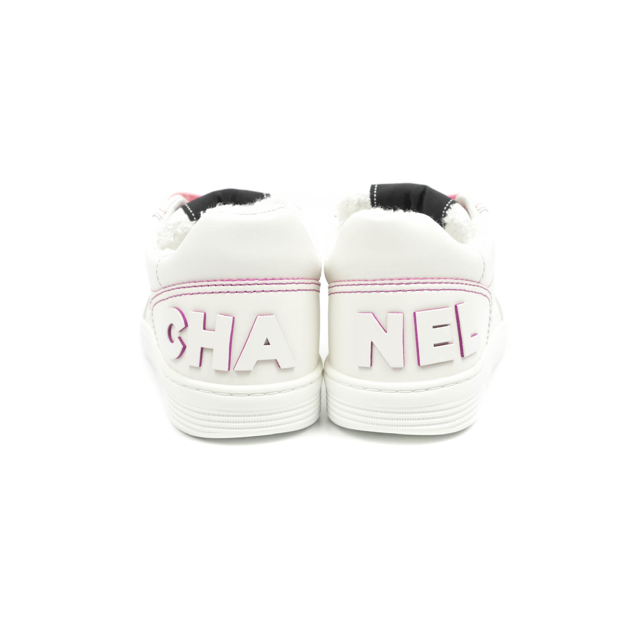 Chanel White and Pink Calfskin Logo Sneakers for Women - Size 36.5 | Luxury Fashion Shoes for Casual Wear & Street Style