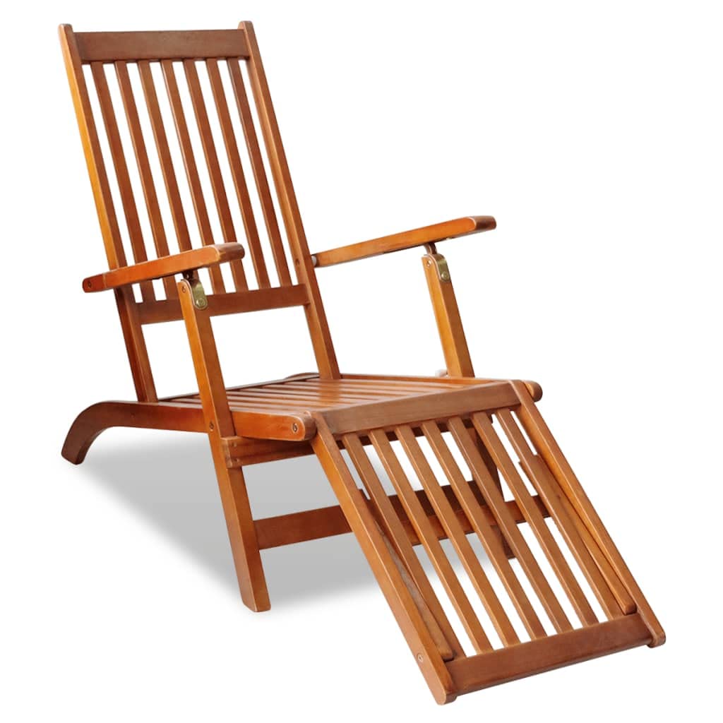 Premium Acacia Wood Patio Deck Chair with Adjustable Footrest - Outdoor Lounge Chair for Garden, Poolside, and Backyard Relaxation