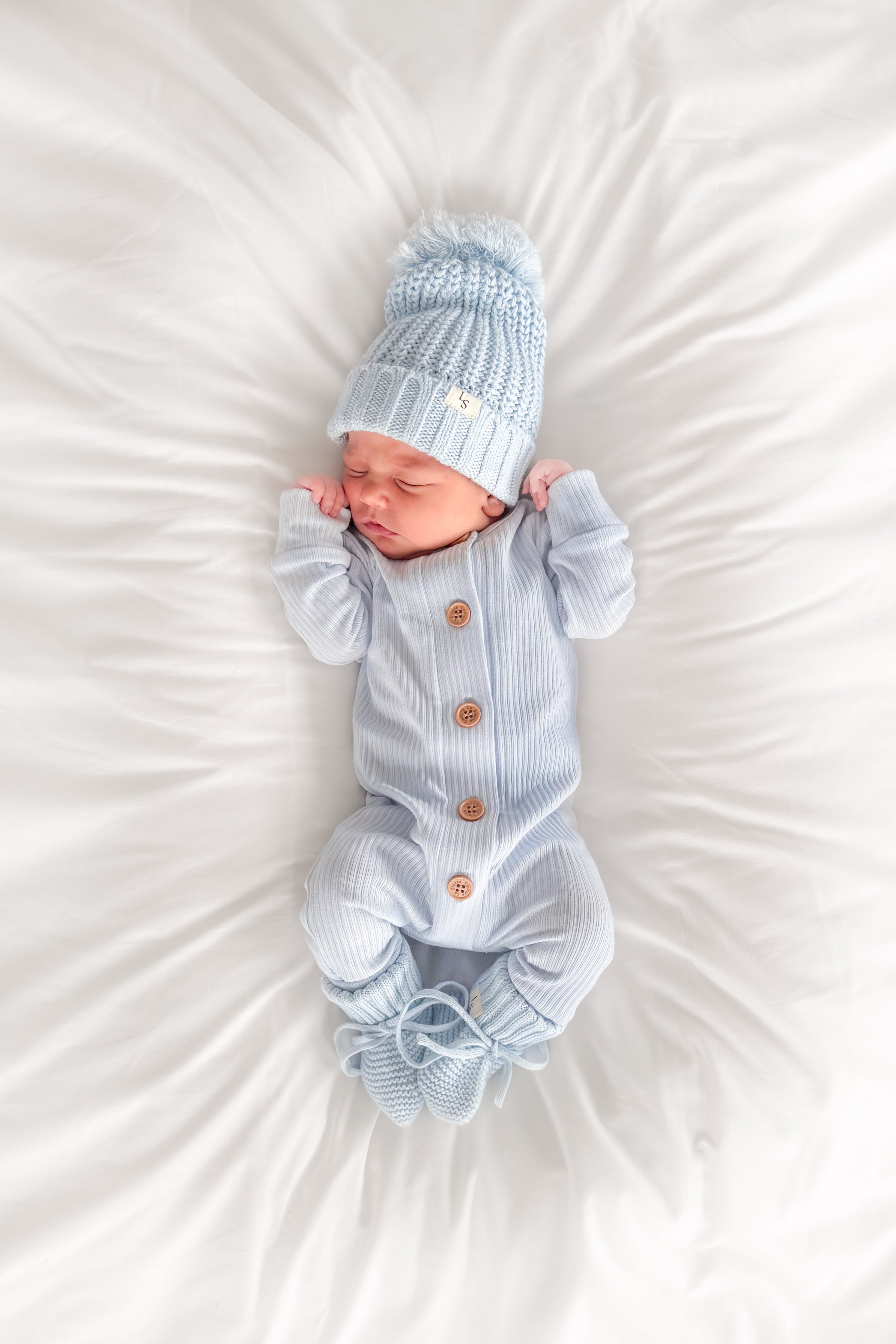 Cozy Long Sleeve Louie Romper for Women - Soft Ice Blue Jumpsuit | Perfect for Casual Wear, Loungewear & Photo Shoots