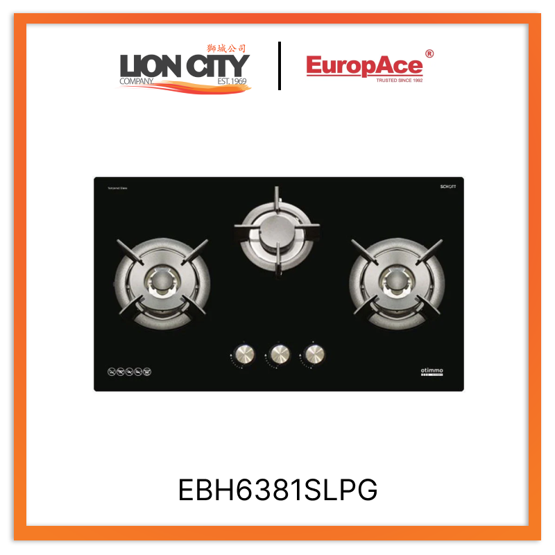 Europace EBH6381S 80cm 3-Burner Slim Gas Cooktop with Schott Glass - LPG Compatible for Compact Kitchens & Small Spaces