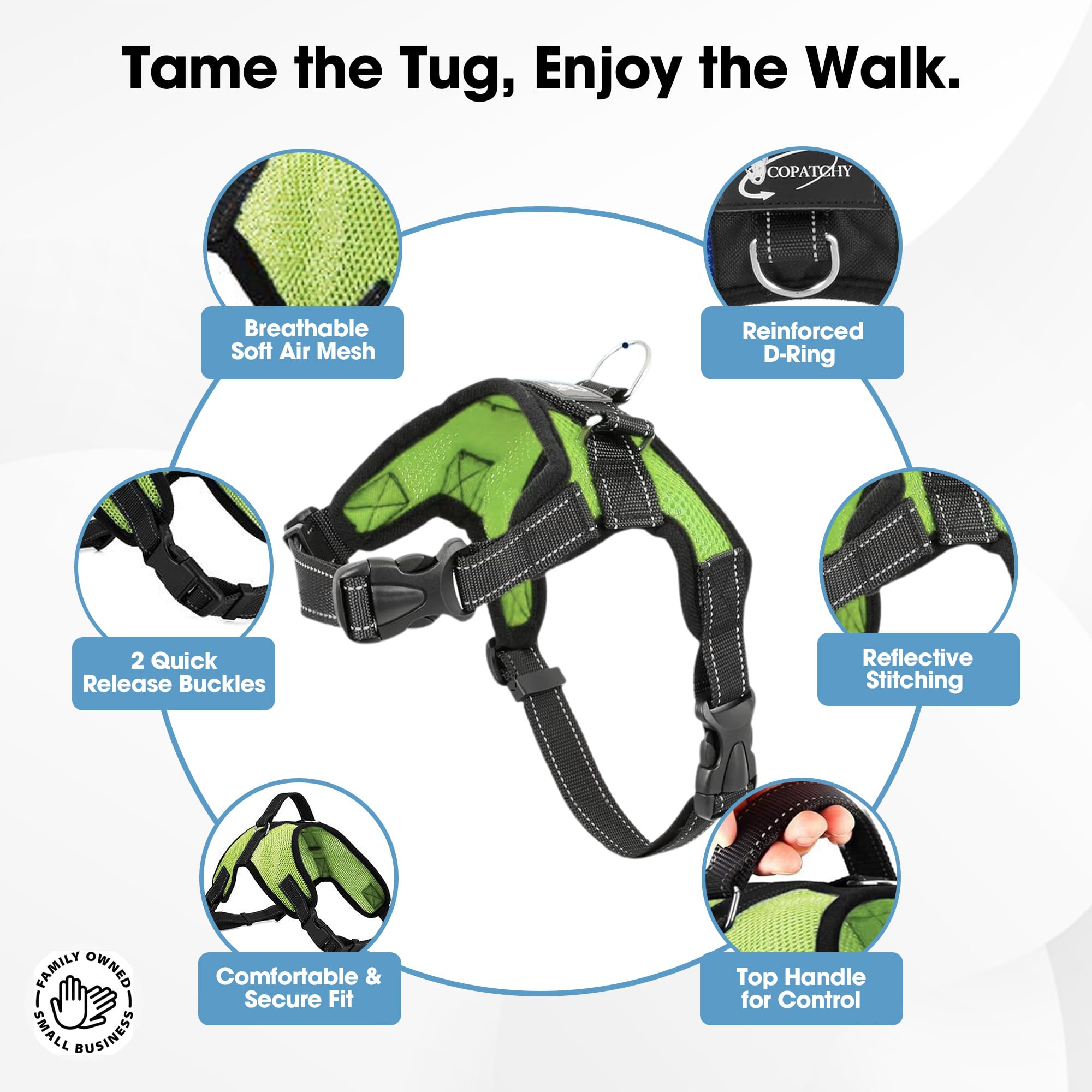 No Pull Reflective Adjustable Dog Harness with Handle - Comfortable Soft All-Weather Mesh Vest for Small Medium Large Dogs - Easy On Puppy Harness for Walking Running Hiking Training (Green, XX-Small)