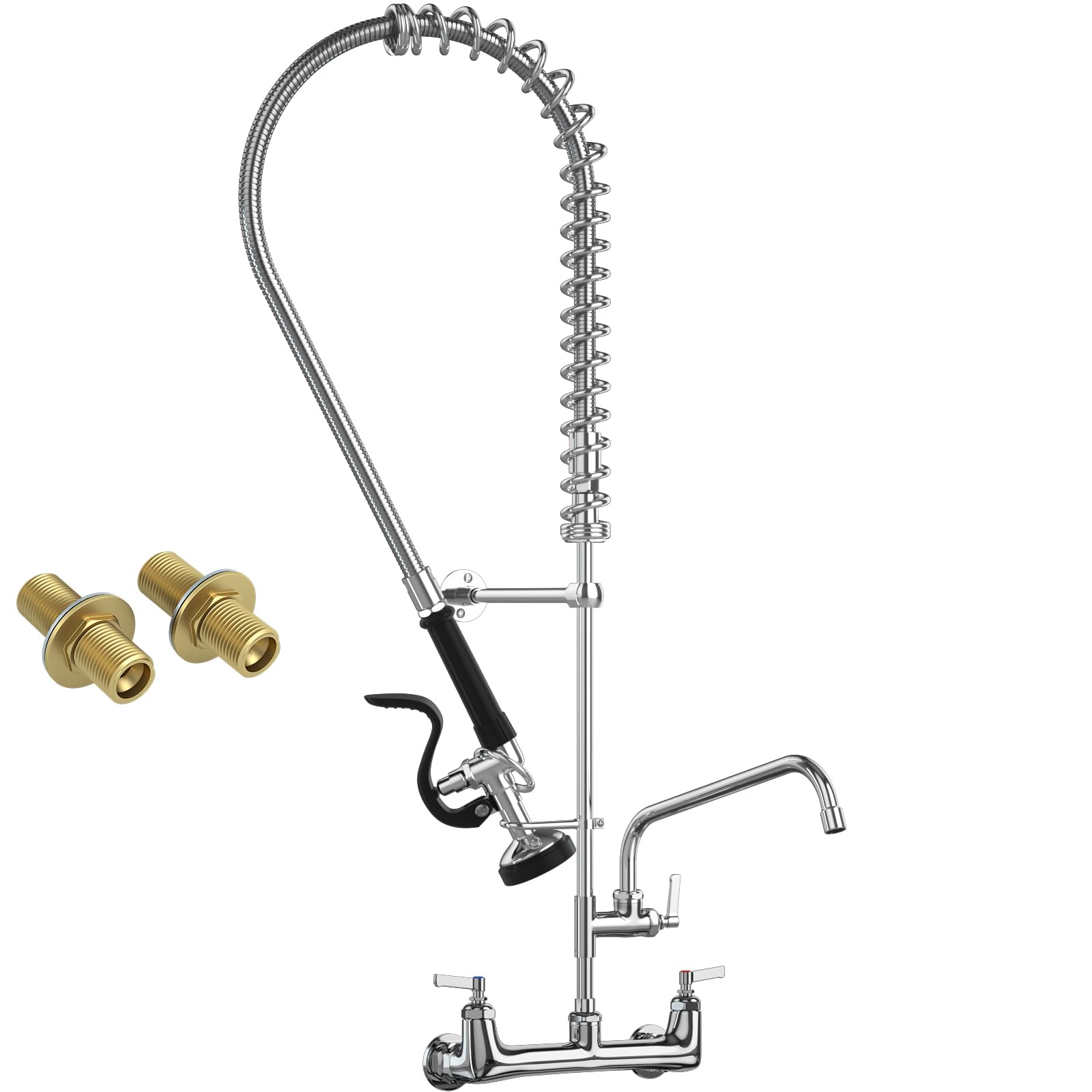 Commercial Brass Wall Mount Kitchen Sink Faucet with Pull Down Sprayer - 36