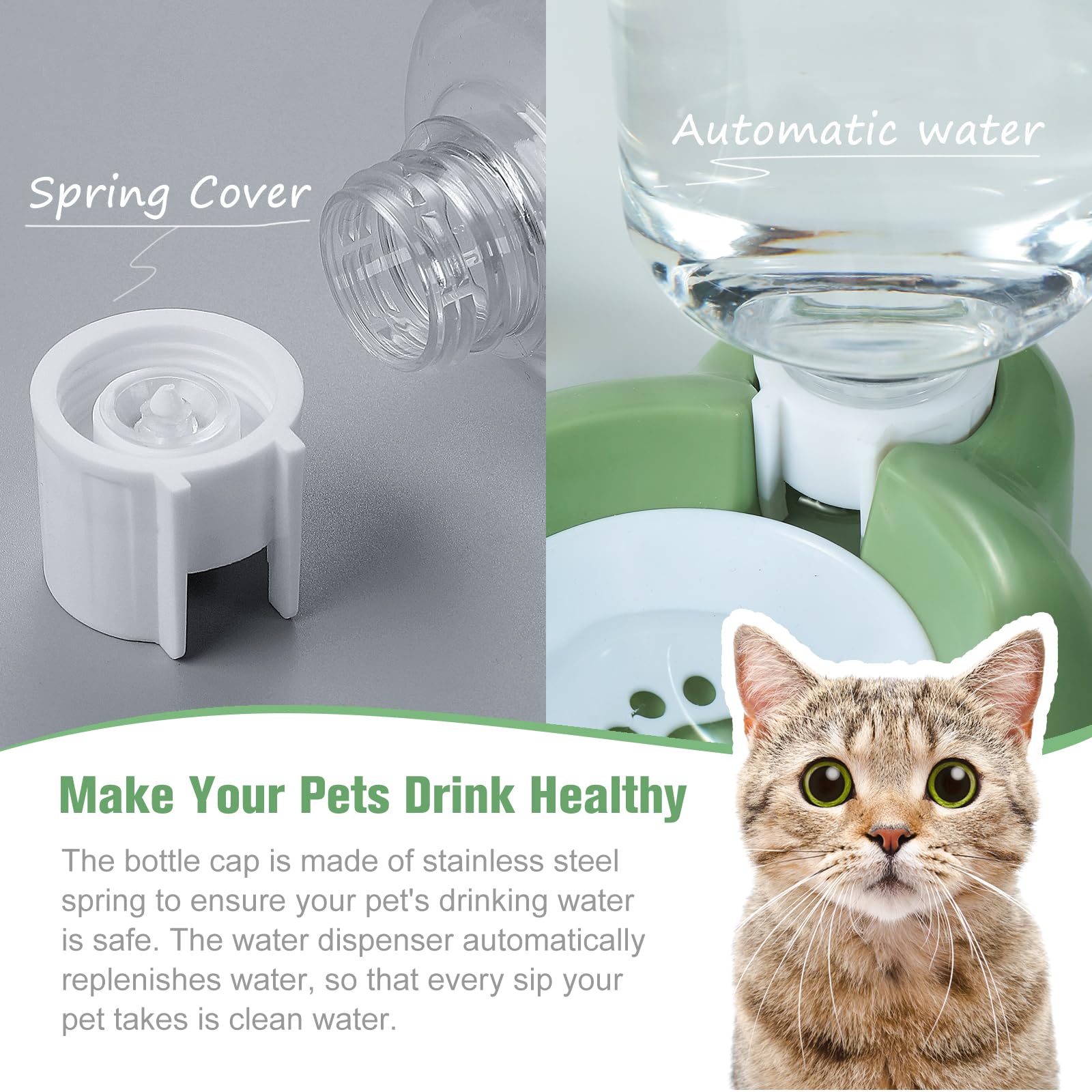 Stainless Steel Cat & Dog Bowls Set with Water Dispenser - Non-Slip Pet Food & Water Dishes for Small Dogs & Cats - Perfect for Home, Travel & Outdoor Use (Green)
