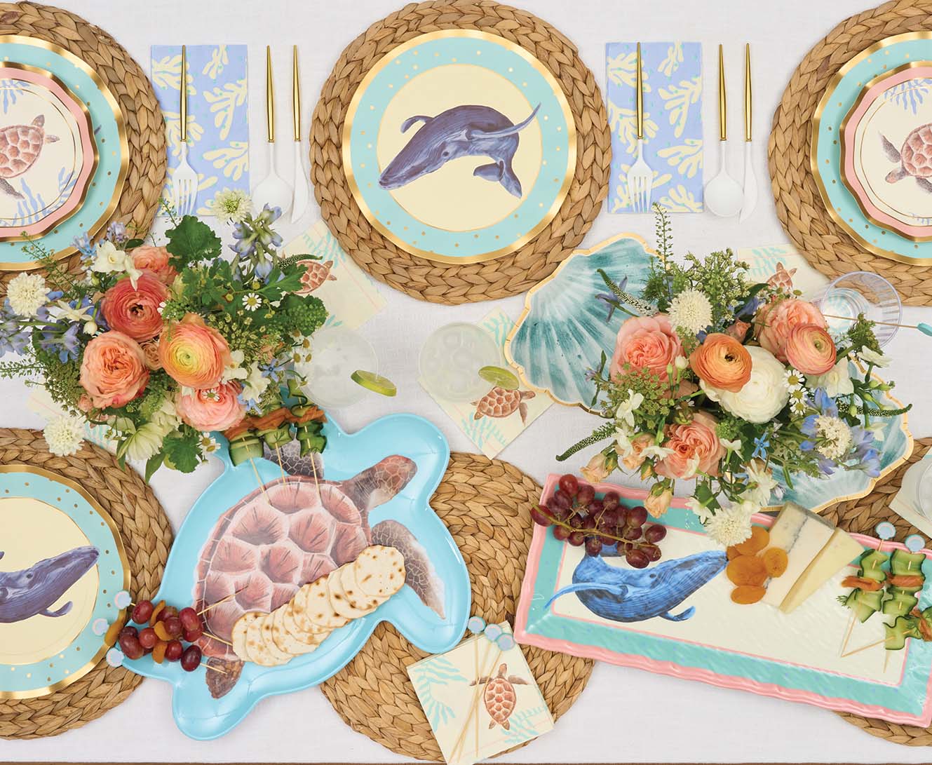 Pastel Sea Melamine Serving Tray - Lightweight & Durable Beach Party Tray for Appetizers, Drinks & Snacks - Perfect for Poolside, Picnics & Outdoor Entertaining