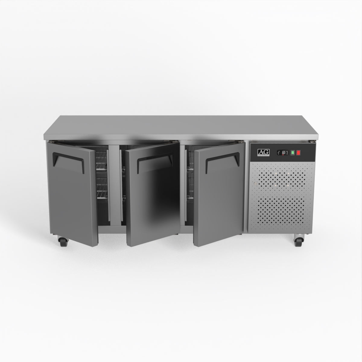 AG 3 Door Commercial Worktop Freezer with Stainless Steel Doors - Perfect for Restaurants, Cafes, and Catering Businesses