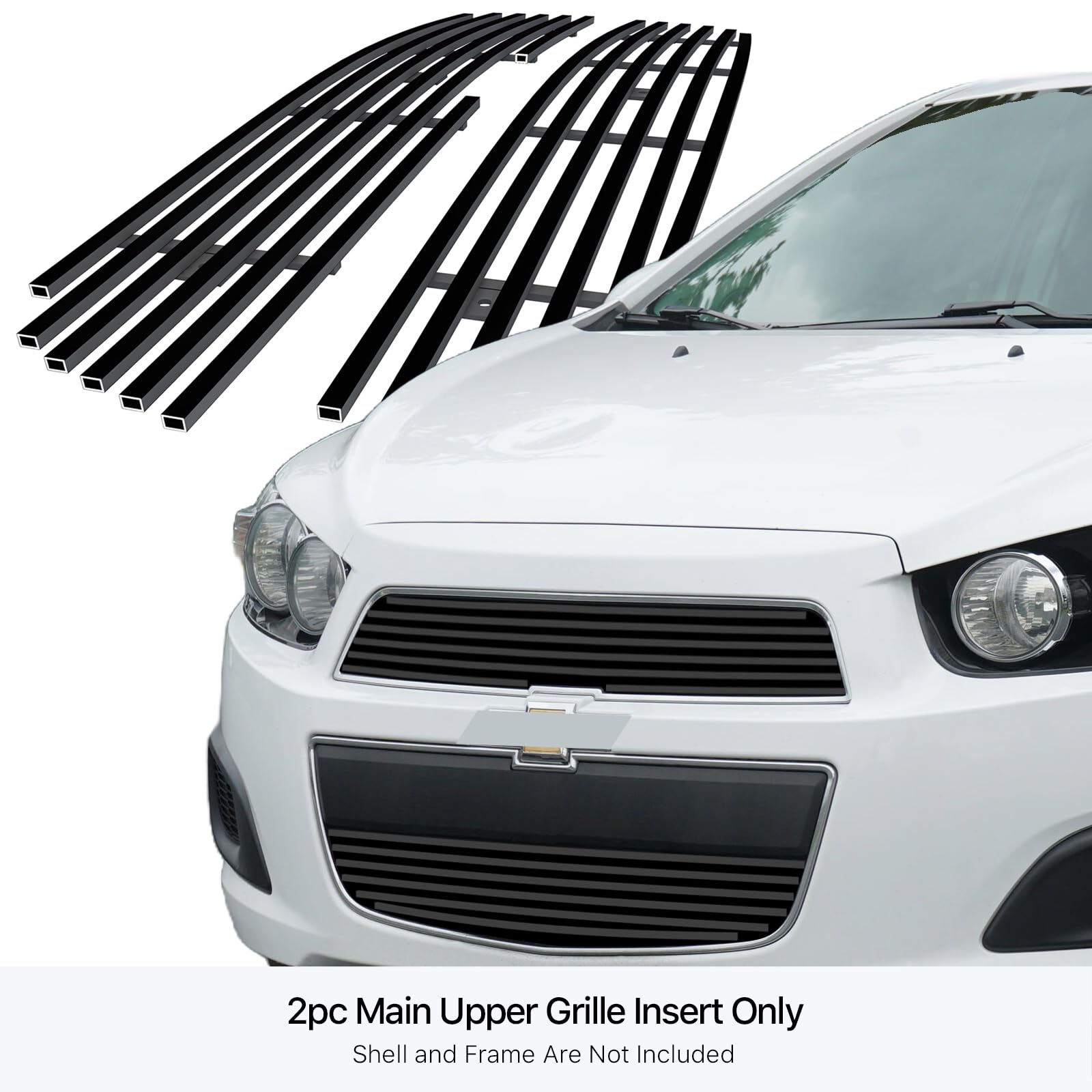APS Compatible with Chevy Sonic 2012-2016 Main Upper Stainless Steel SS Black Billet Front Grill Grille Insert C66939H - Upgrade Your Car's Style for Street & Show Performance
