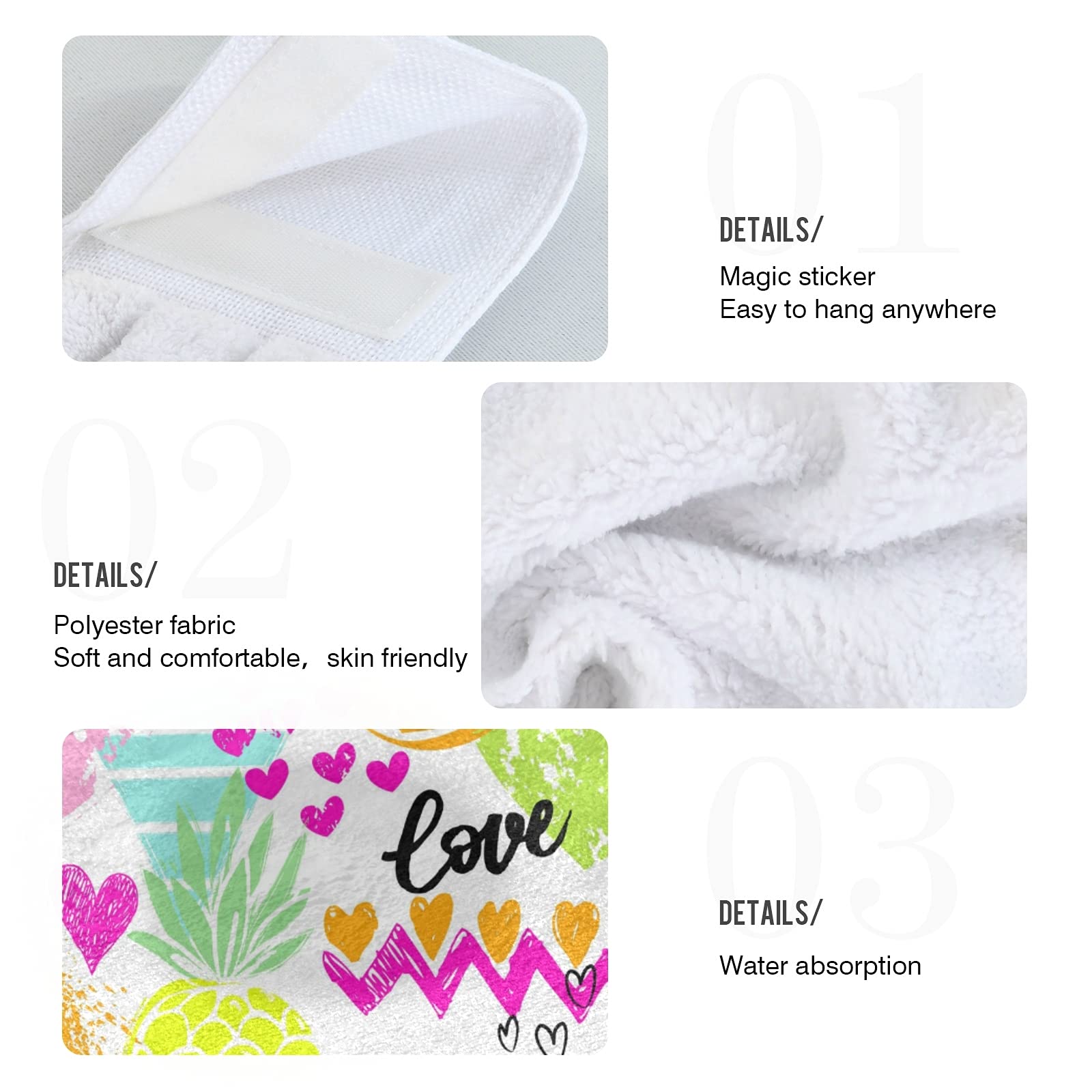 Boccsty Summer Pineapple Hanging Kitchen Towels 2 Pack - Strawberry Pink Heart Fruit Design, Hand & Bath Towels for Farmhouse, Tea Bar, Tabletop Decor - Perfect for Kitchen, Bathroom & Home Decoration