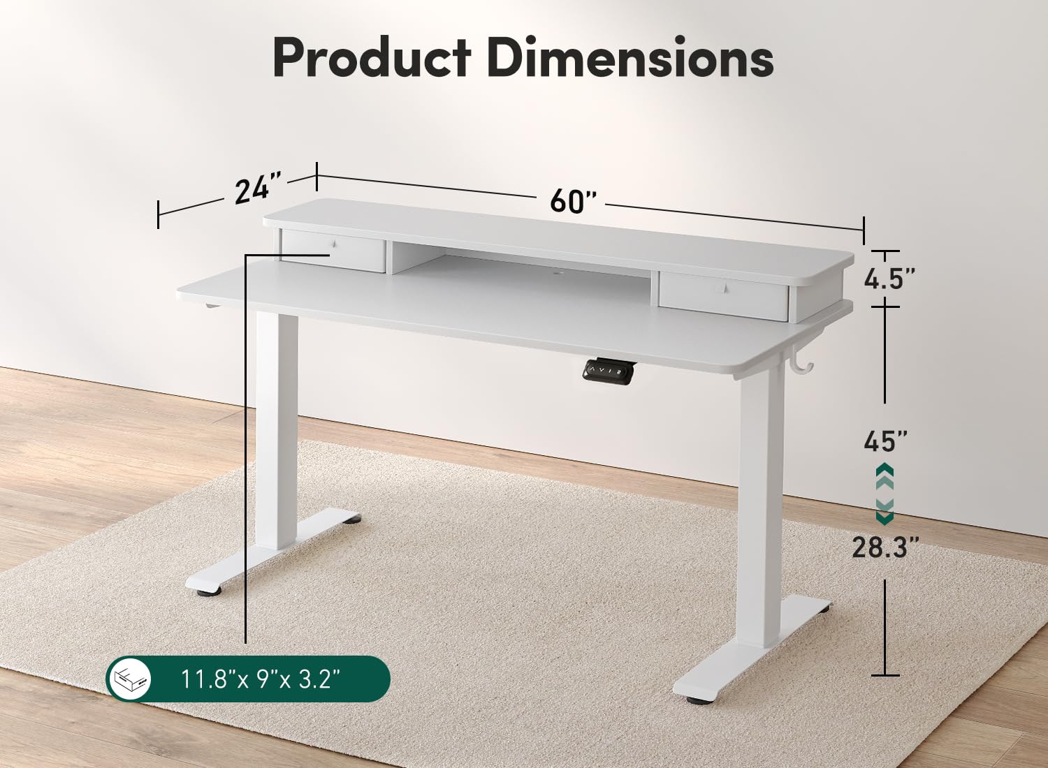 FEZIBO 60 x 24 Inch Electric Height Adjustable Standing Desk with Double Drawers & Storage Shelf - White Frame & White Top - Perfect for Home Office, Gaming & Workspace Ergonomics
