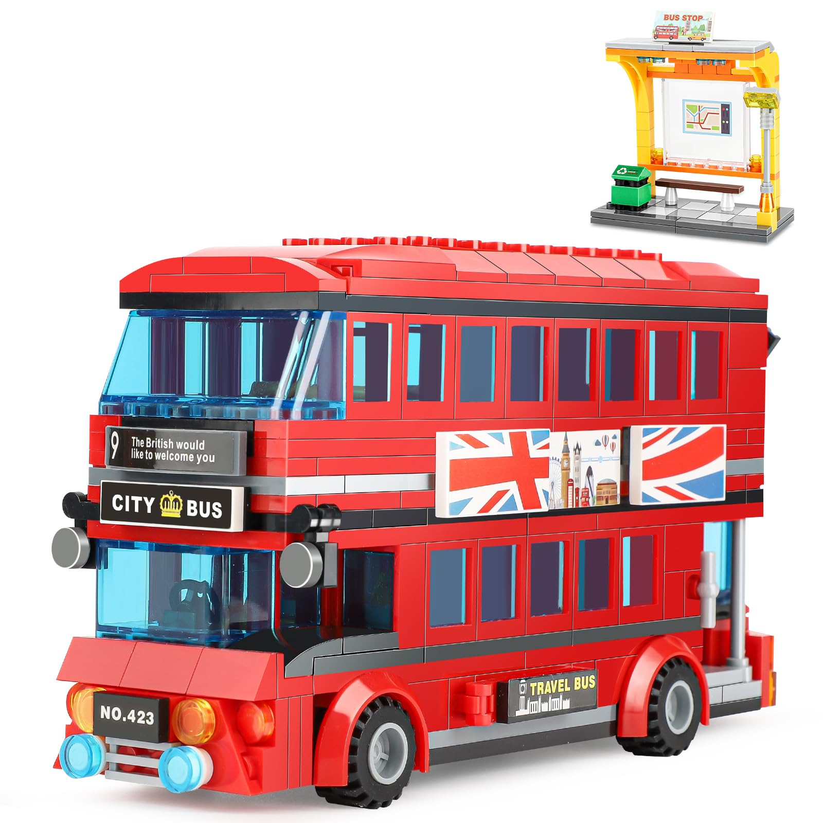 London Double Decker Bus Building Blocks Set - 458PCS Compatible with LEGO Bricks, Includes Bus Station Kit | Creative STEM Toy for Kids & Adults | Perfect for City Scenes, Collectors & Educational Play
