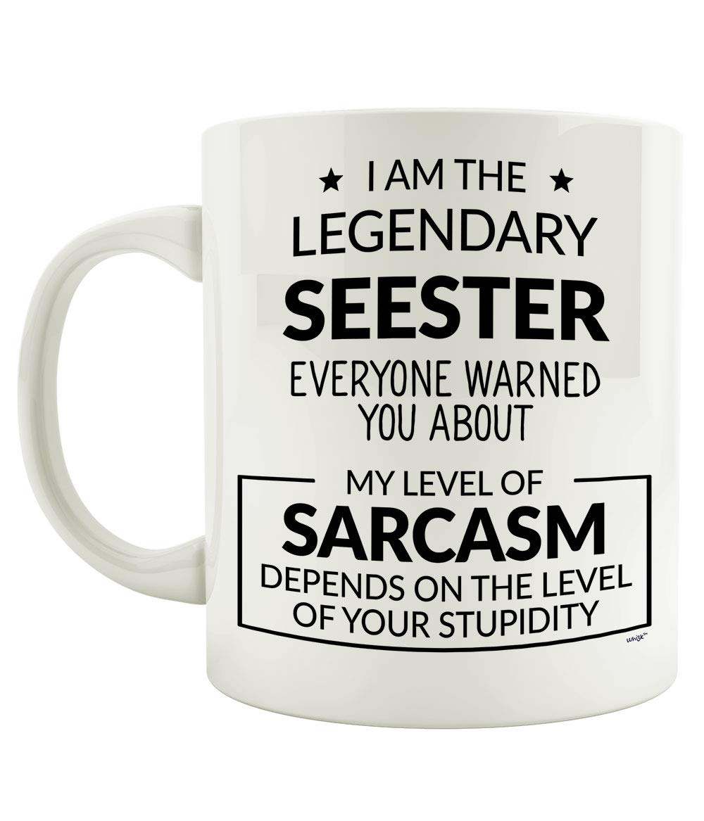 Funny Best Friend Coffee Mug - Dear Soul Sister Gift for Women, Christmas Birthday Present - 'My Level of Sarcasm Depends on Your Stupidity' Quote - Perfect for Office, Home & Gift Giving