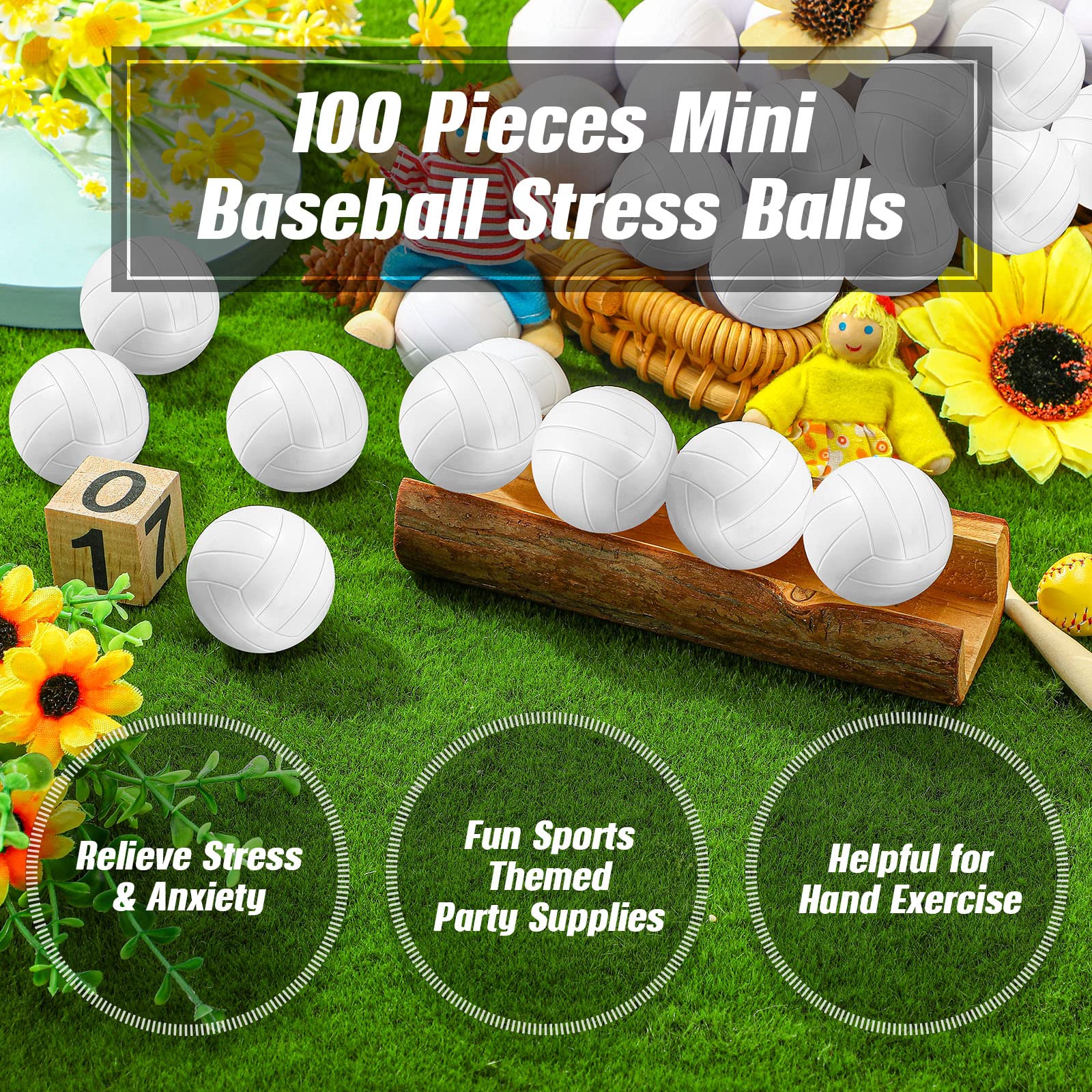 100 Pcs 1.6 Inch Mini Volleyball Stress Balls - Bulk Volleyball Party Favors, Team Gifts & Tiny Foam Sports Balls with Storage Bag - Perfect for Kids Stress Relief, Birthday Party Games, Sports Team Rewards & Office Desk Toys
