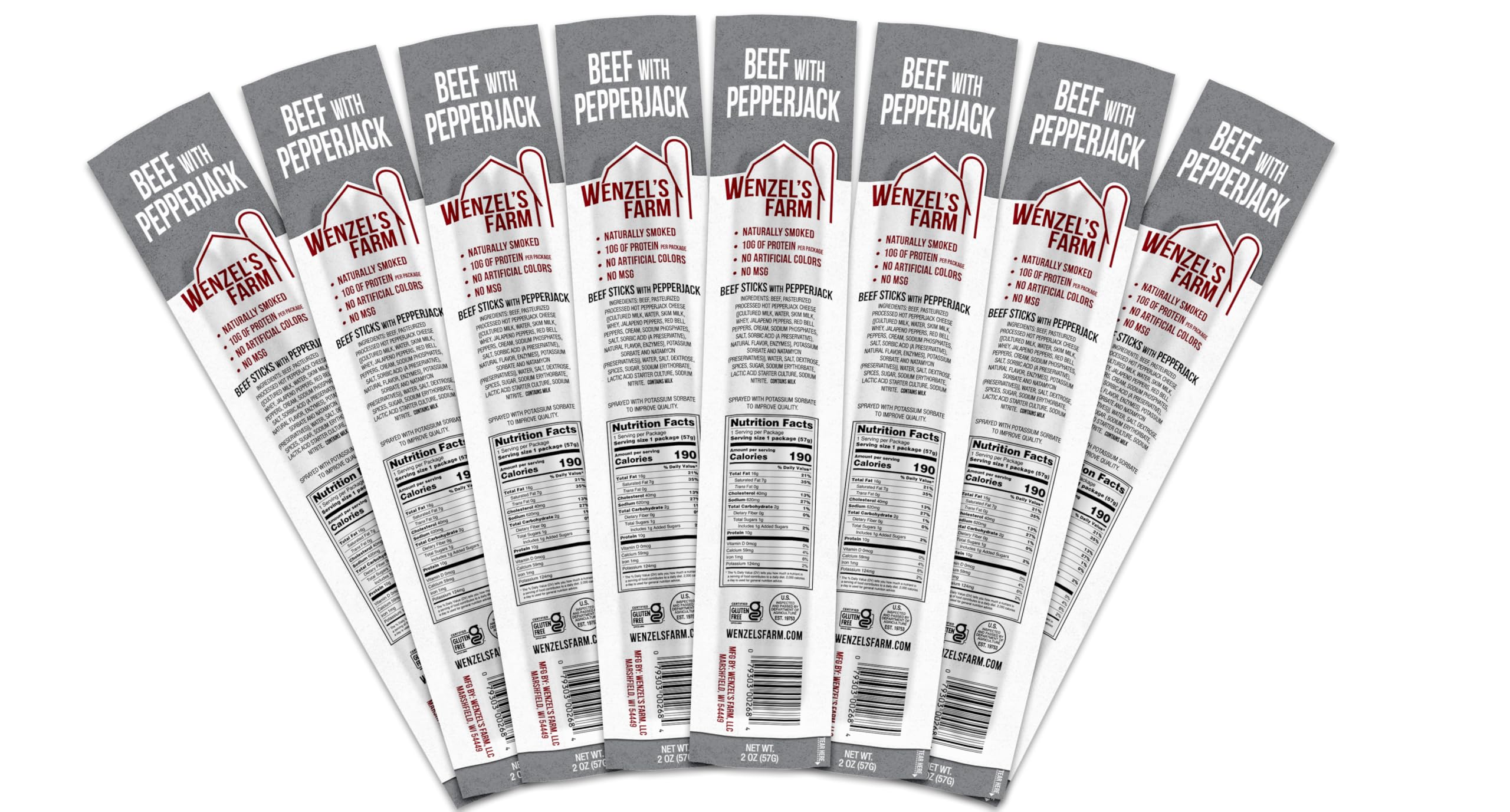 Wenzel’s Farm Beef & Pepperjack Cheese Sticks | Natural Smoked Snack | High Protein, Low Carb, Gluten Free | No MSG, Fillers or Binders | 16 Sticks (8 Packs of 2) | Perfect for Keto Diet, Hiking, Camping & On-the-Go Snacking