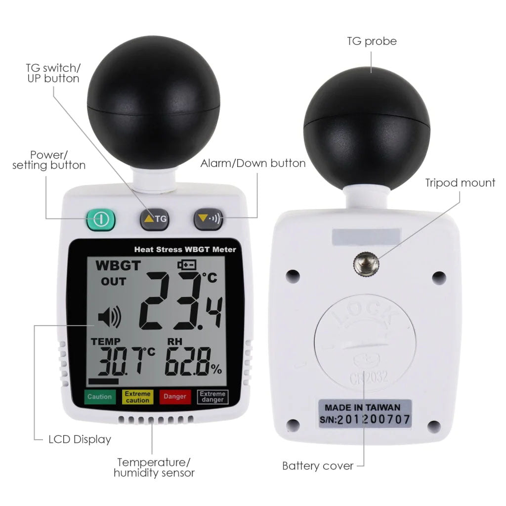 Portable WBGT Heat Stress Monitor - Accurate Temperature & Humidity Meter for Outdoor Workers, Athletes, and Safety Professionals - Ideal for Construction Sites, Sports Training, and Industrial Safety