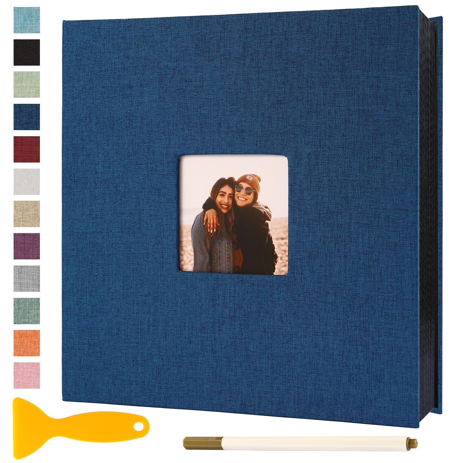 Self-Adhesive Magnetic Photo Album with Black Sticky Pages - Holds 4x6, 5x7 & 8x10 Pictures | Includes Metallic Pen | Perfect for Baby, Family & Wedding Memories | 11x10.6 Inch Blue Scrapbook with 40 Pages | Great for Home Decor, Gift Giving & Memory Preservation