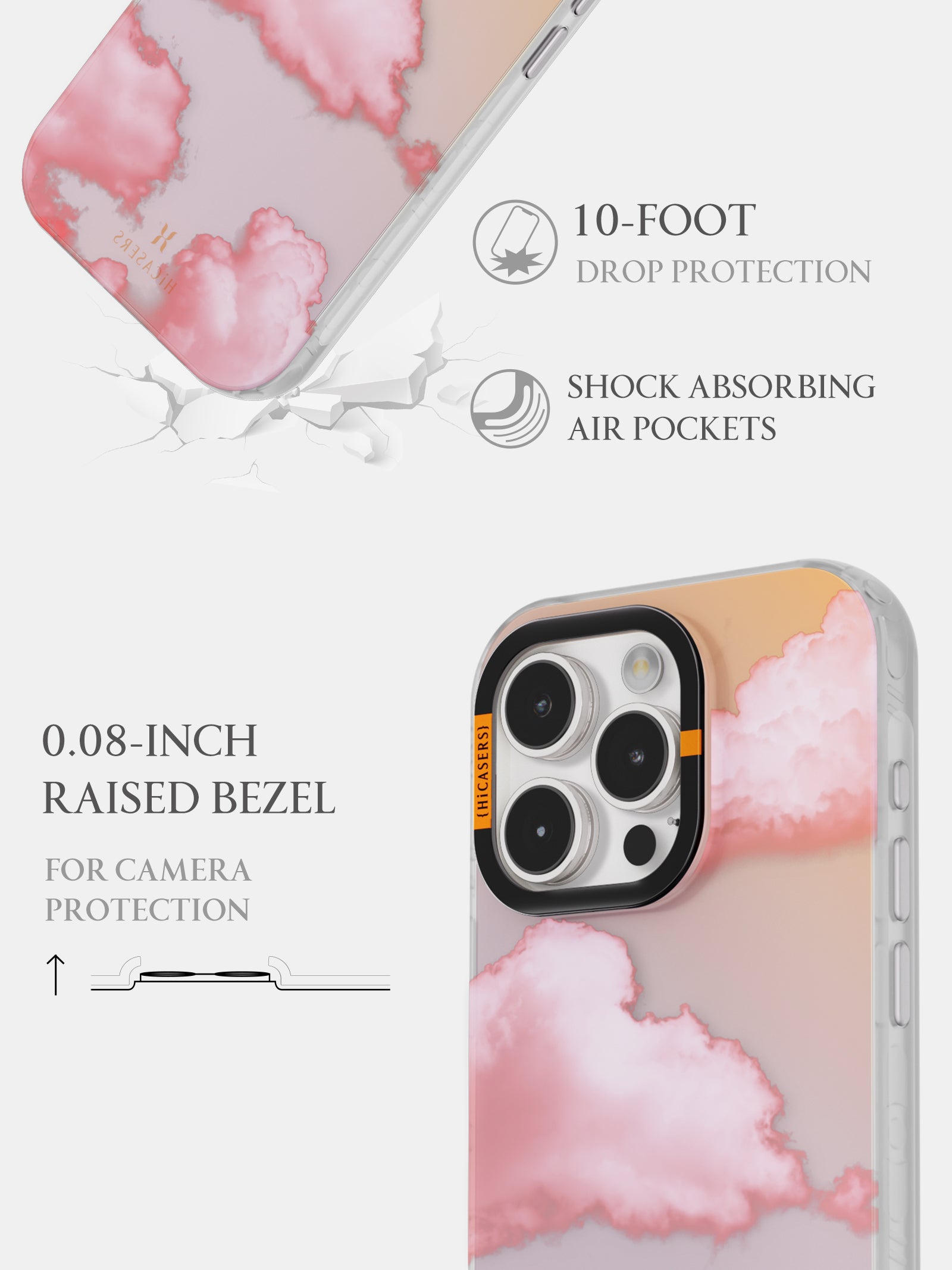 Cumulus Large Pattern Iridescent Phone Case Pink - Trendy Protective Cover for iPhone & Samsung, Perfect for Everyday Use & Fashion Accessories