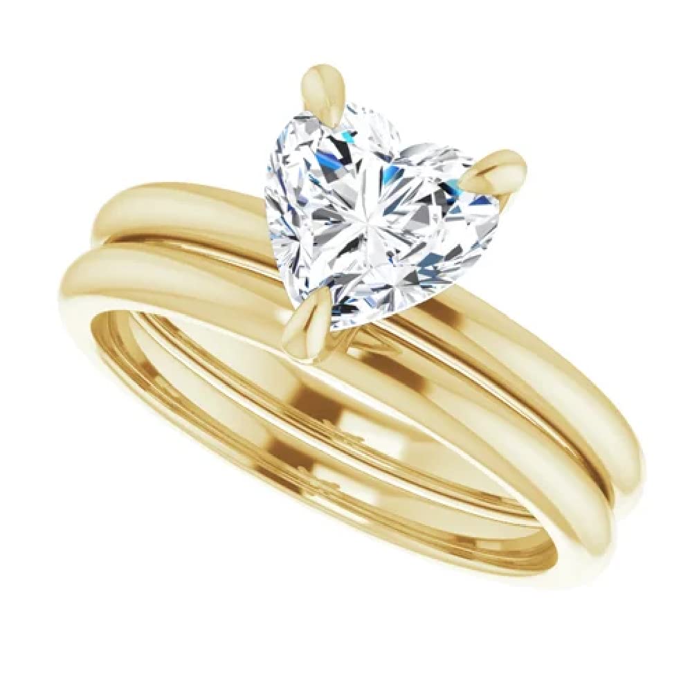 1 Carat Handmade Heart Moissanite Engagement Ring Set - Solitaire Bridal Wedding Ring for Women - 10K/14K/18K Solid Yellow Gold - VVS1 Colorless - Anniversary Gift for Her - Perfect for Proposals, Weddings & Romantic Occasions
