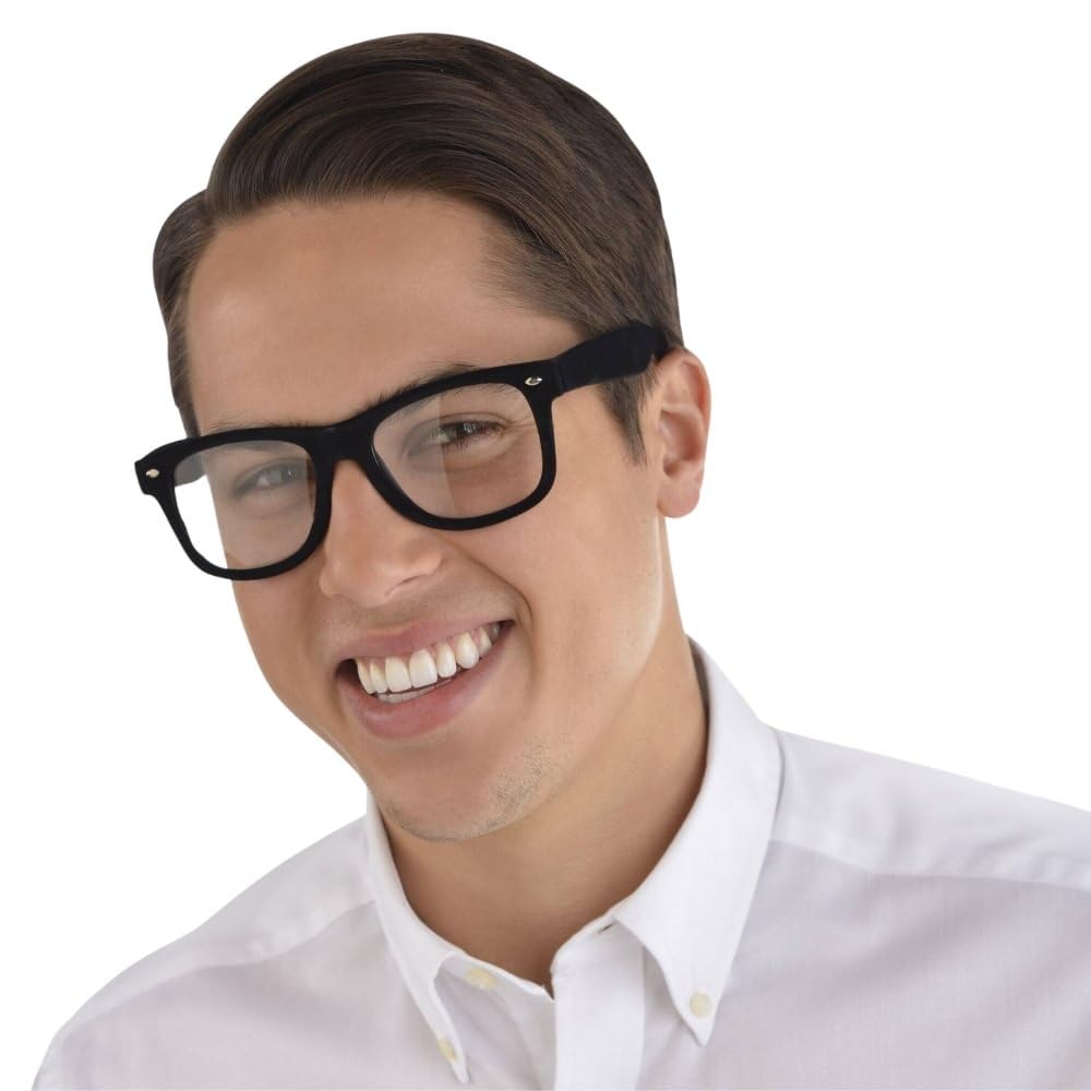 Premium Black Nerd Glasses for Adults - Lightweight Unisex Eyewear for Cosplay, Halloween, Parties & Everyday Wear - Comfortable Retro Style Frames for Men & Women