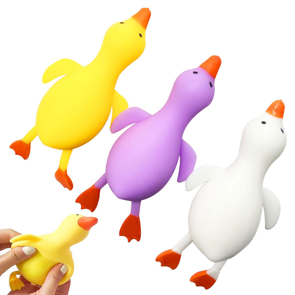 3Pcs Stretchy Duck Squeeze Toys - Stress Relief Fidget Toys for Adults & Kids, Party Favors, Birthday & Christmas Gifts - Perfect for Classroom Prizes, Easter Egg Hunts & Anxiety Relief