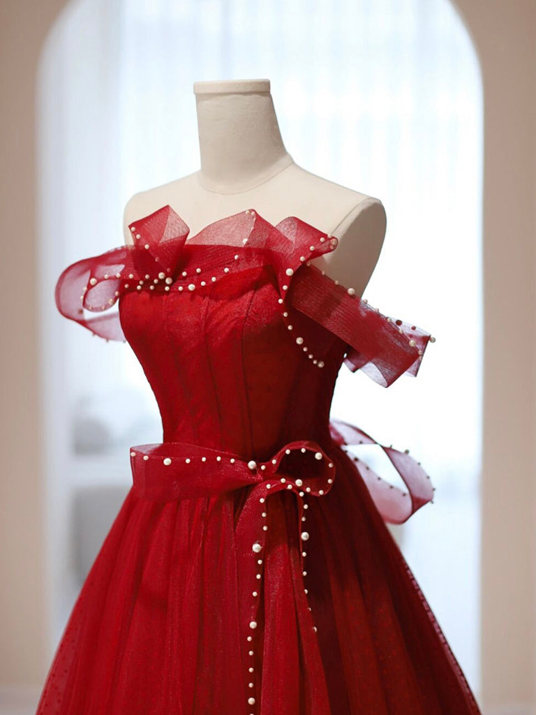 Elegant Burgundy A-Line Tulle Long Prom Dress for Women - Formal Evening Gown for Homecoming, Quinceañera & Special Occasions