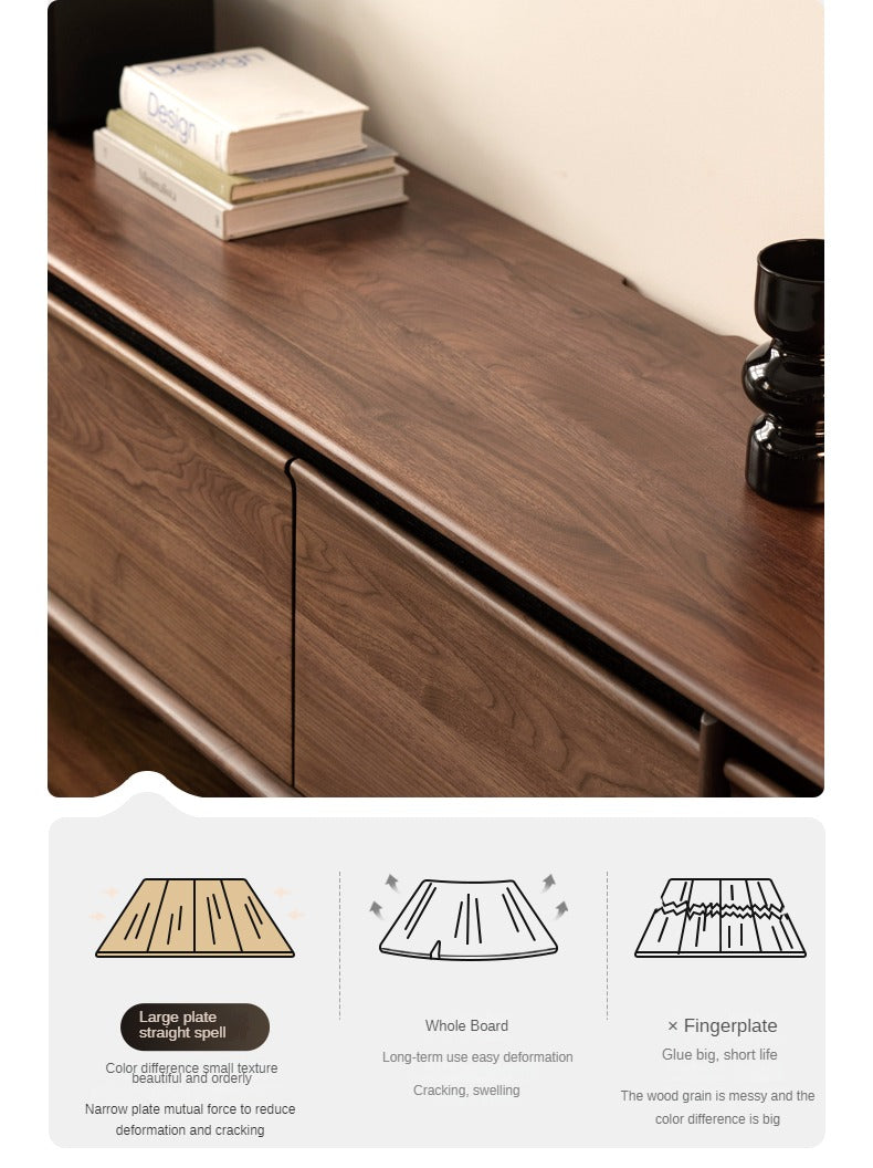 Premium Black Walnut & Ash Solid Wood TV Stand with Skeleton Line Design - Modern Entertainment Center for Living Room, Bedroom, and Home Theater Setup