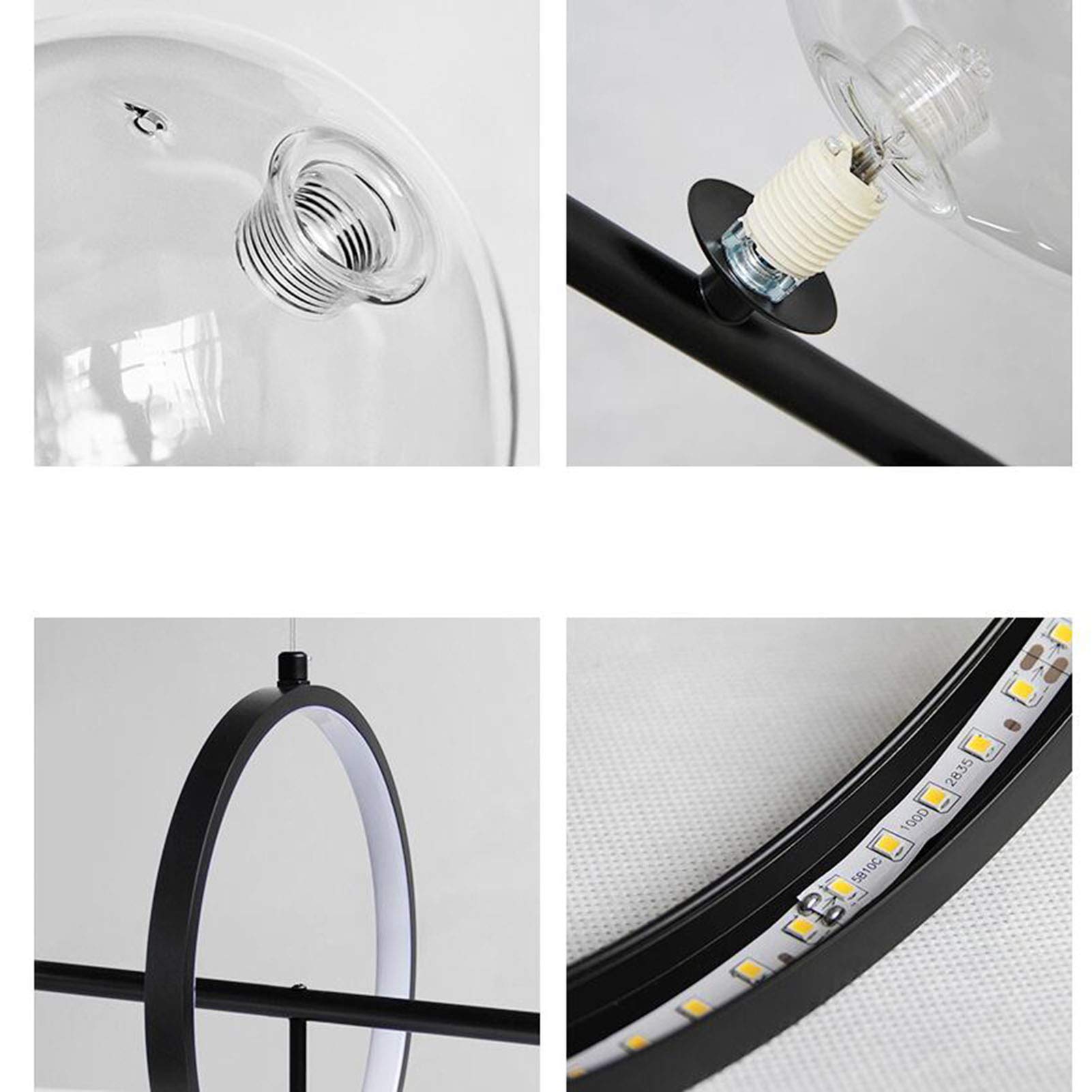 Modern Linear LED Chandelier Ceiling Light with Clear Glass Globe - Black Nordic Style Dining Room Pendant Light for Kitchen Island, Bedroom, Living Room & Office