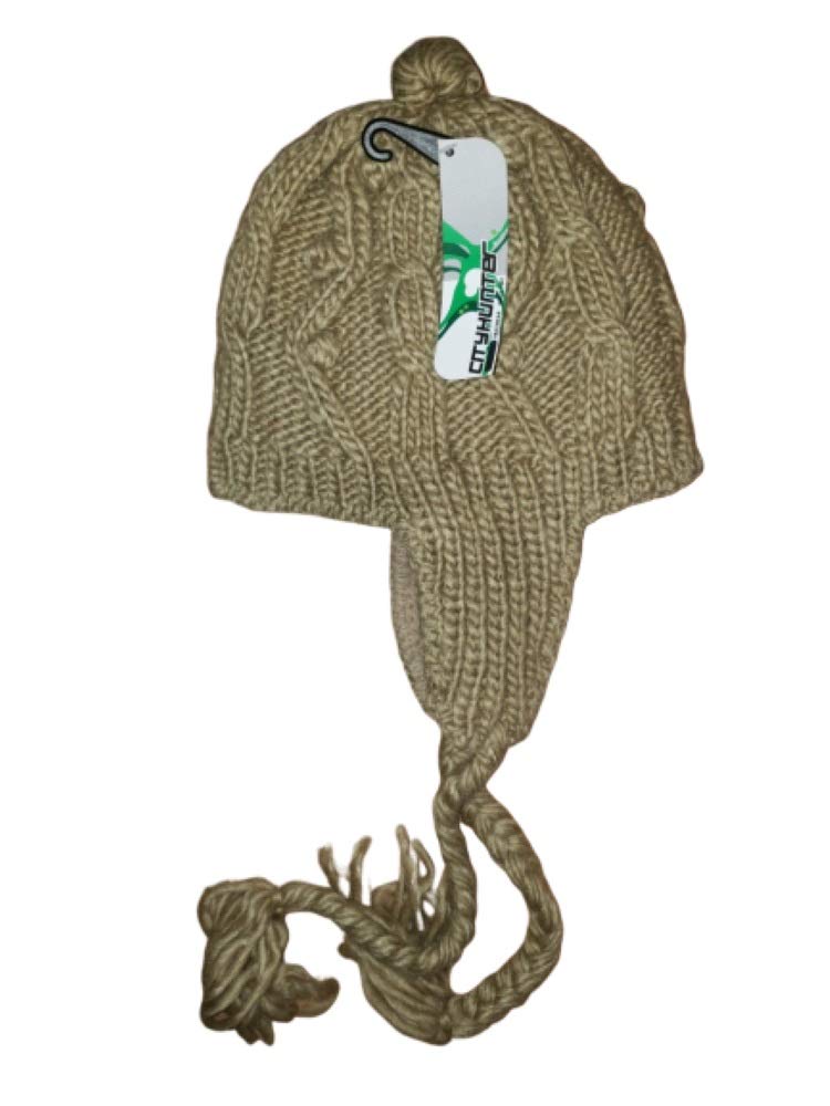 City Hunter Hand Crochet Knit Ear Flap Beanie - Fleece Lined Acrylic Winter Hat for Men & Women - Perfect for Skiing, Snowboarding & Cold Weather Activities