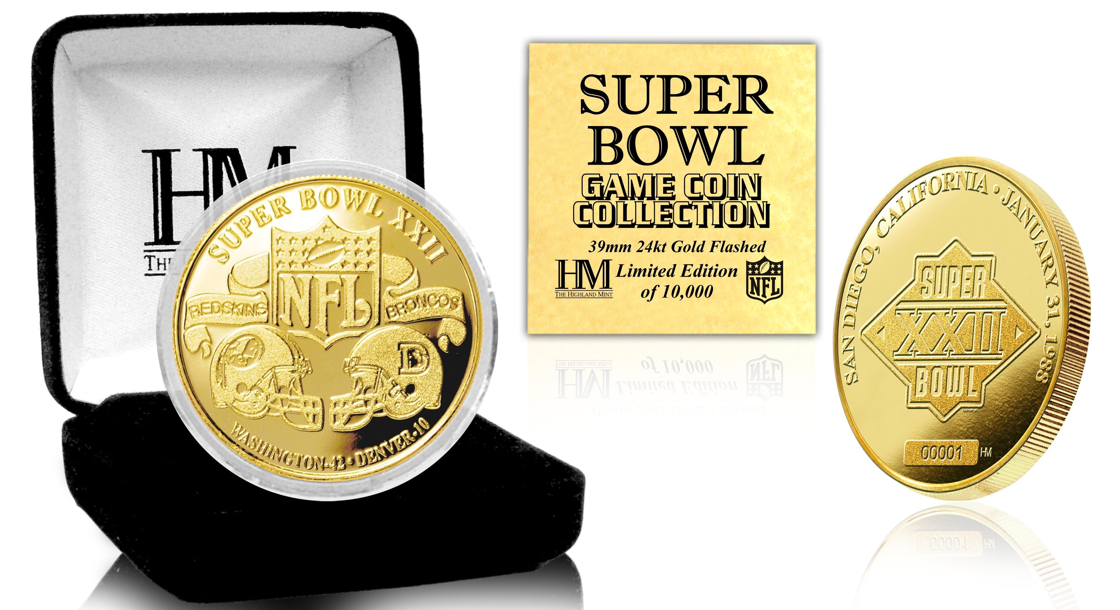 Super Bowl XXII 24kt Gold Commemorative Flip Coin - Perfect for NFL Collectors, Sports Memorabilia Displays & Game Day Tosses