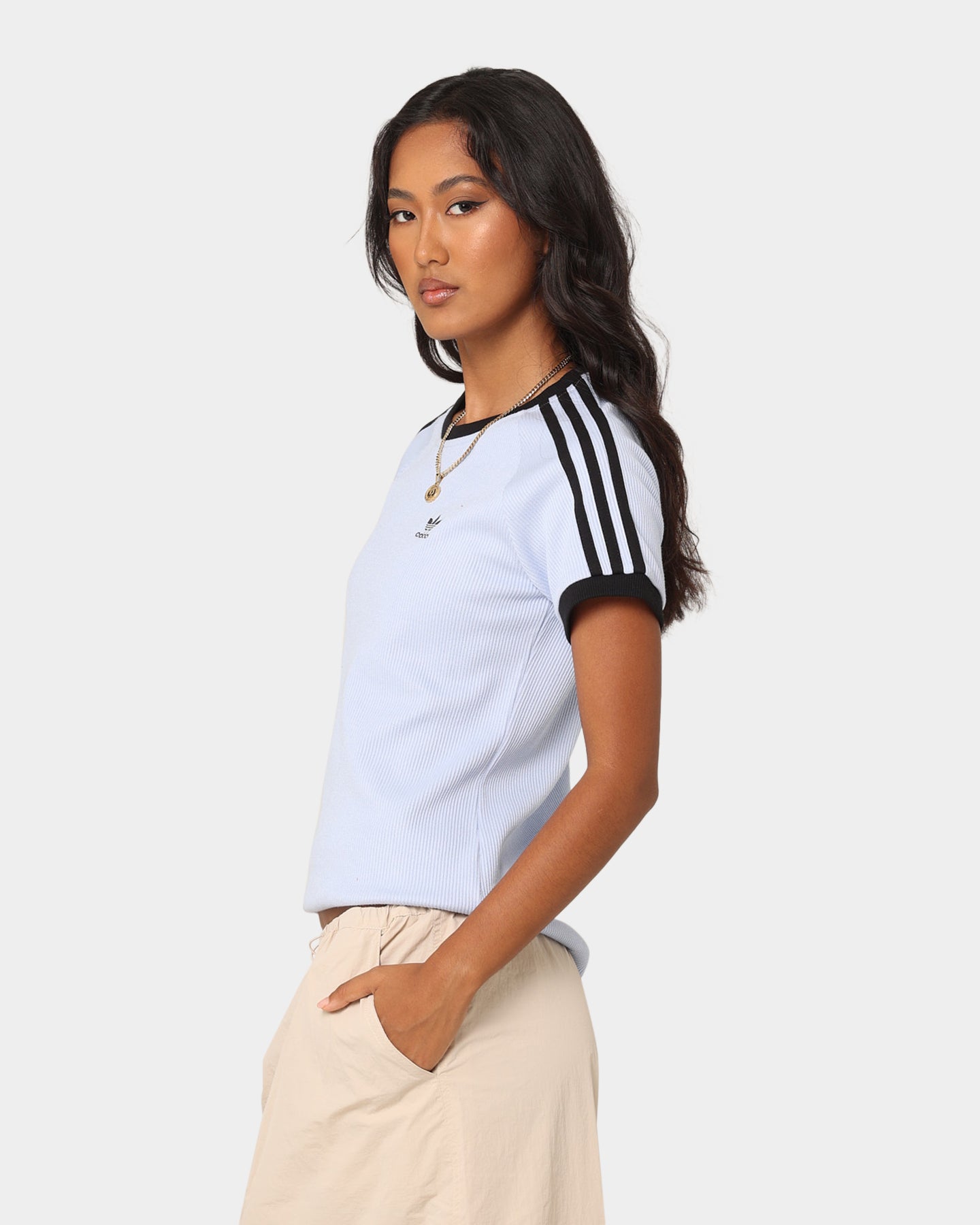 Adidas Women's 3 Stripe Slim Fit T-Shirt - Casual Cotton Tee for Workout, Running & Everyday Wear