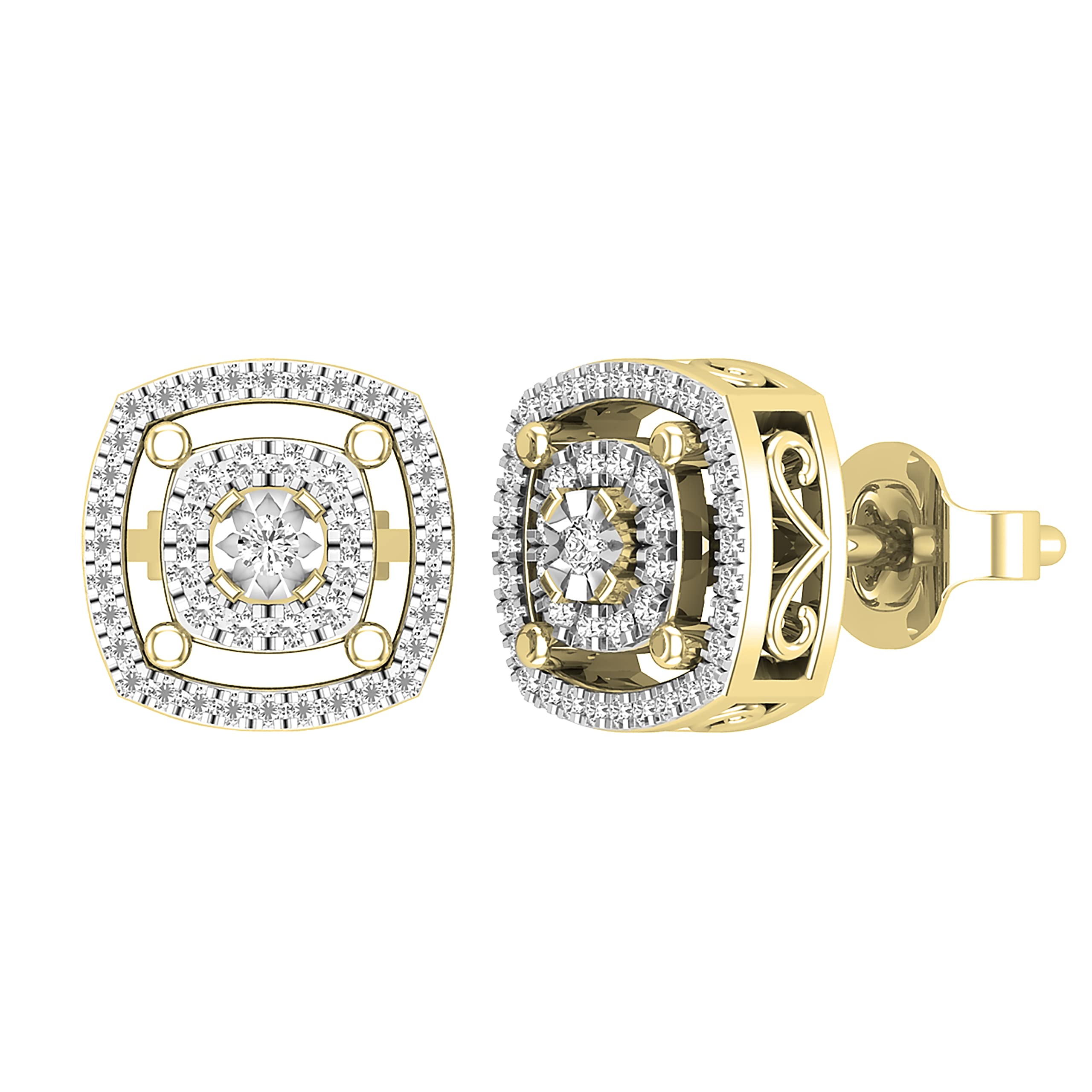Dazzlingrock Round White Diamond Double Cushion Flower Pushback Stud Earrings for Women - 0.28 CTW, I-J Color - Perfect for Weddings, Anniversaries & Special Occasions