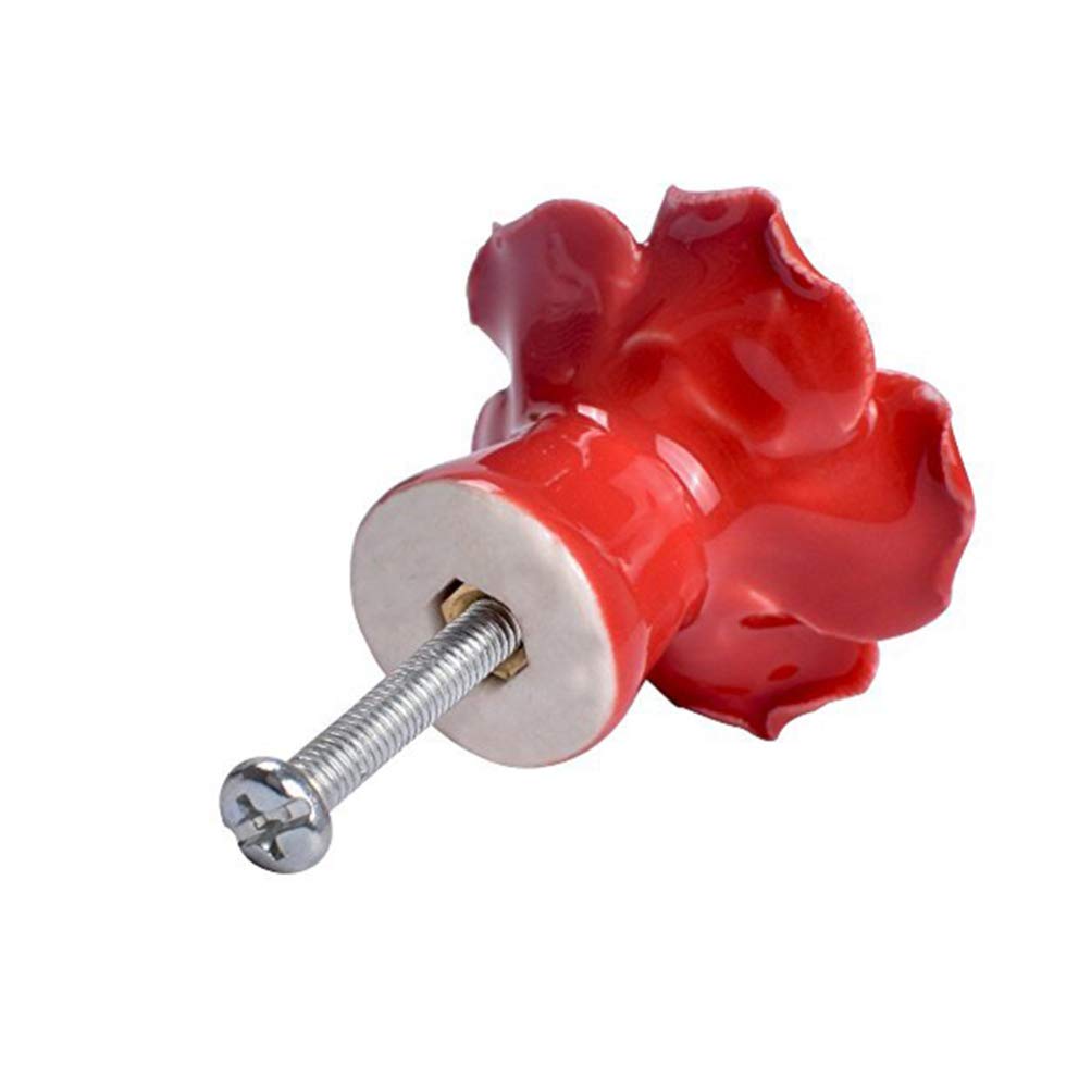VOSAREA Vintage Rose Ceramic Flower Cabinet Knobs - 2 Pack Red Drawer Pulls for Kitchen, Dresser, Wardrobe & Cupboard - Elegant Vintage Decor Handles for Home Renovation & DIY Projects