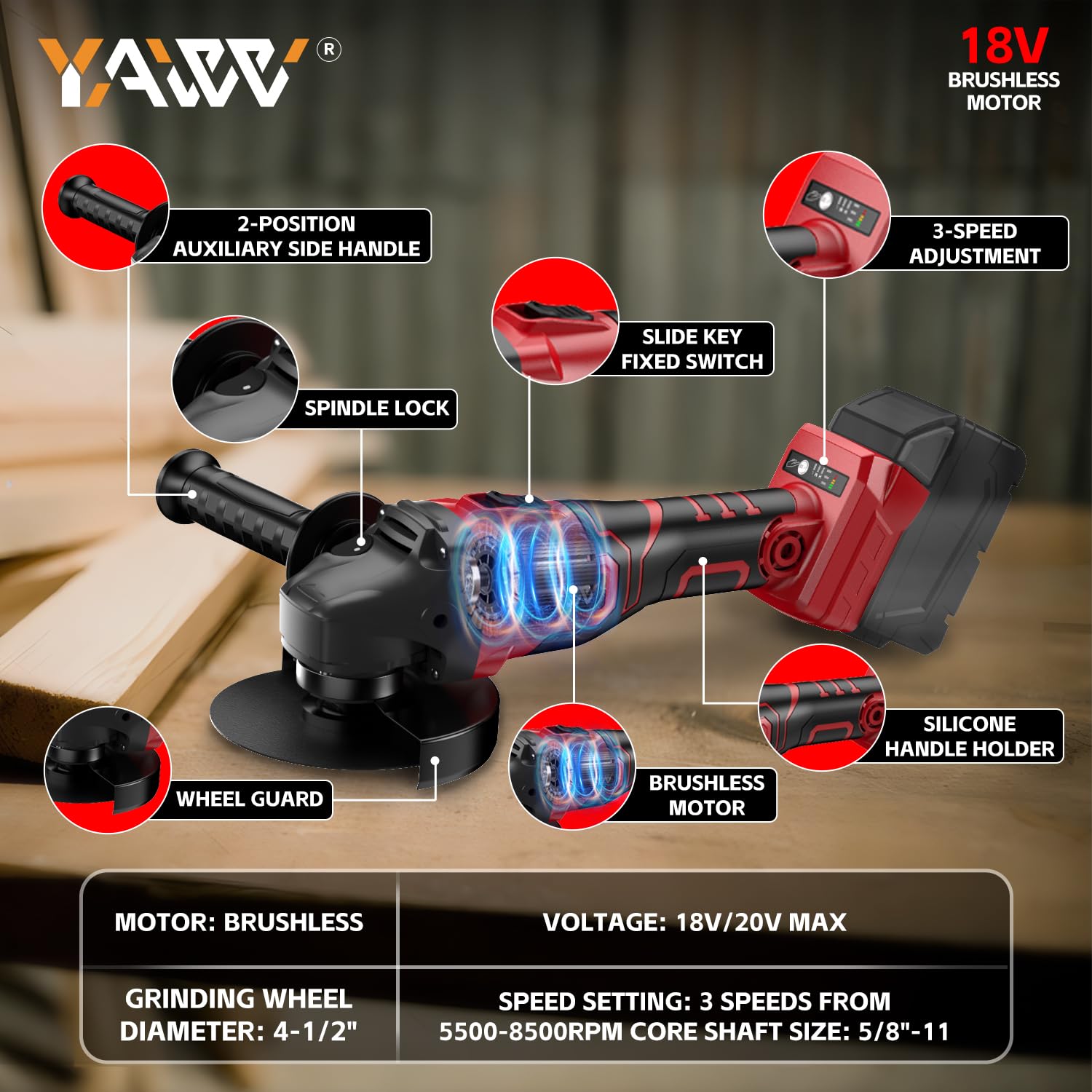 Milwaukee M18 Cordless Angle Grinder - 3 Speed Adjustable Brushless Motor, 8500 RPM, 5/8''-11 Spindle, Compatible with 4-1/2'' Wheels for Cutting & Grinding (Battery Not Included) - Perfect for Metalworking, Woodworking & DIY Projects