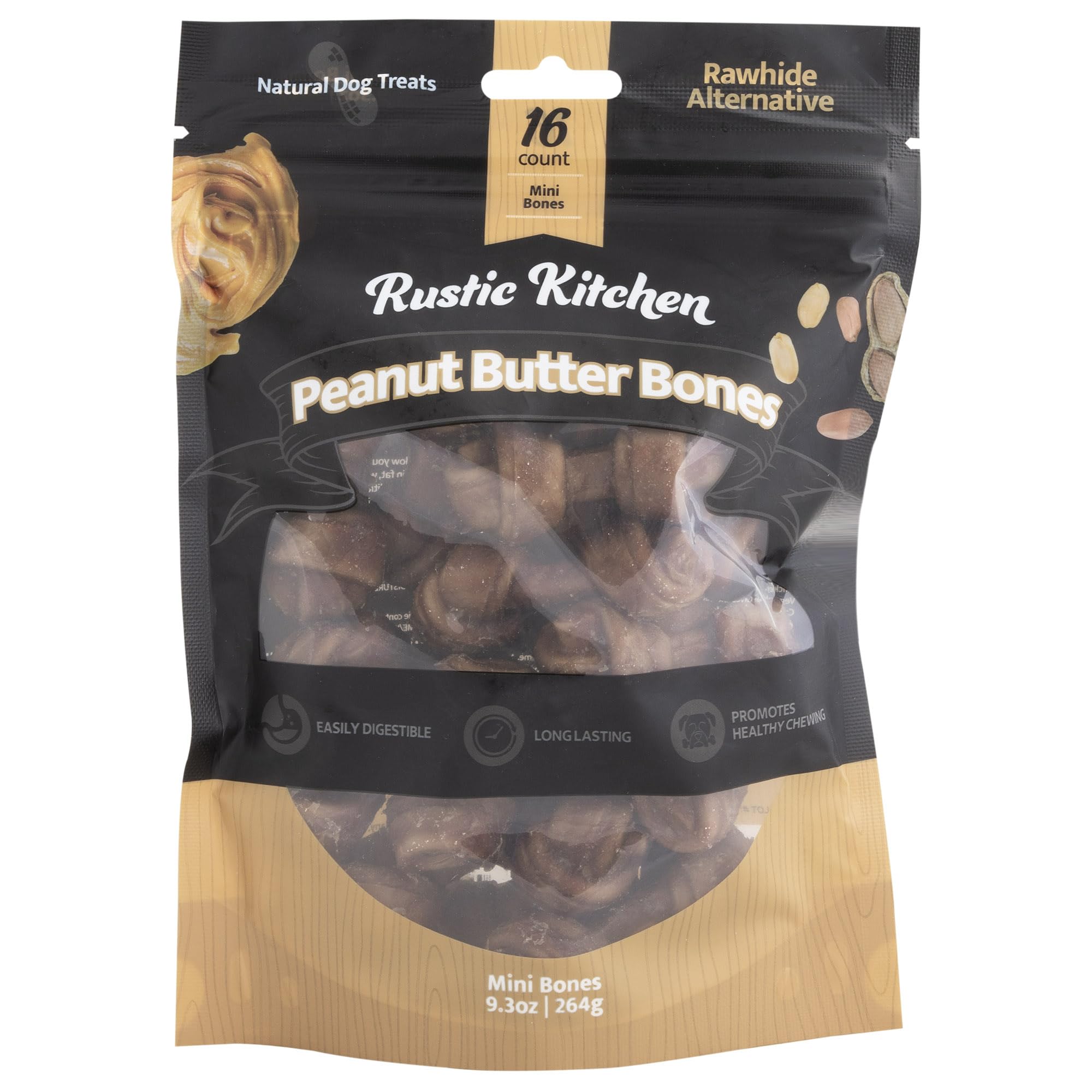 **Natural Peanut Butter Dog Treats Mini Bones (16 Count) - Collagen Smart Bones for Small & Medium Dogs, Healthy Rawhide Alternative, Crunchy Collagen Sticks - Perfect for Training, Rewards & Dental Health**