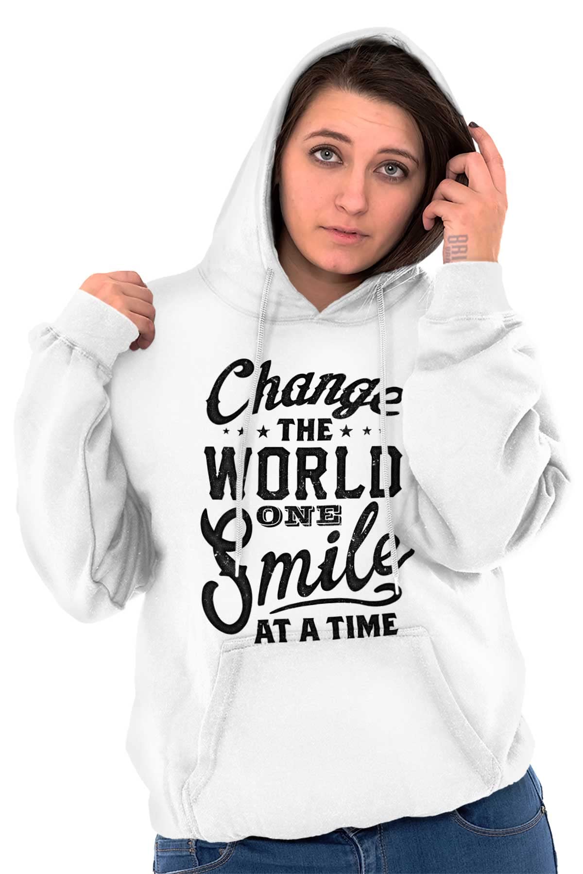 Brisco Brands Inspirational Hoodie Sweatshirt for Women - Change the World One Smile at a Time - Cozy Pullover for Casual Wear, Gym & Outdoor Activities
