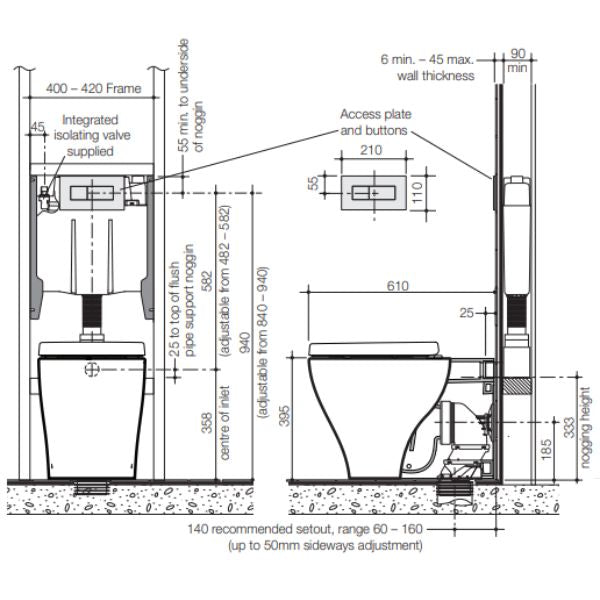 Caroma Luna Slim Cleanflush Invisi Series II Wall Mounted Toilet Suite with Upgraded Seat Design - Space Saving Modern Bathroom Solution for Small Homes & Apartments