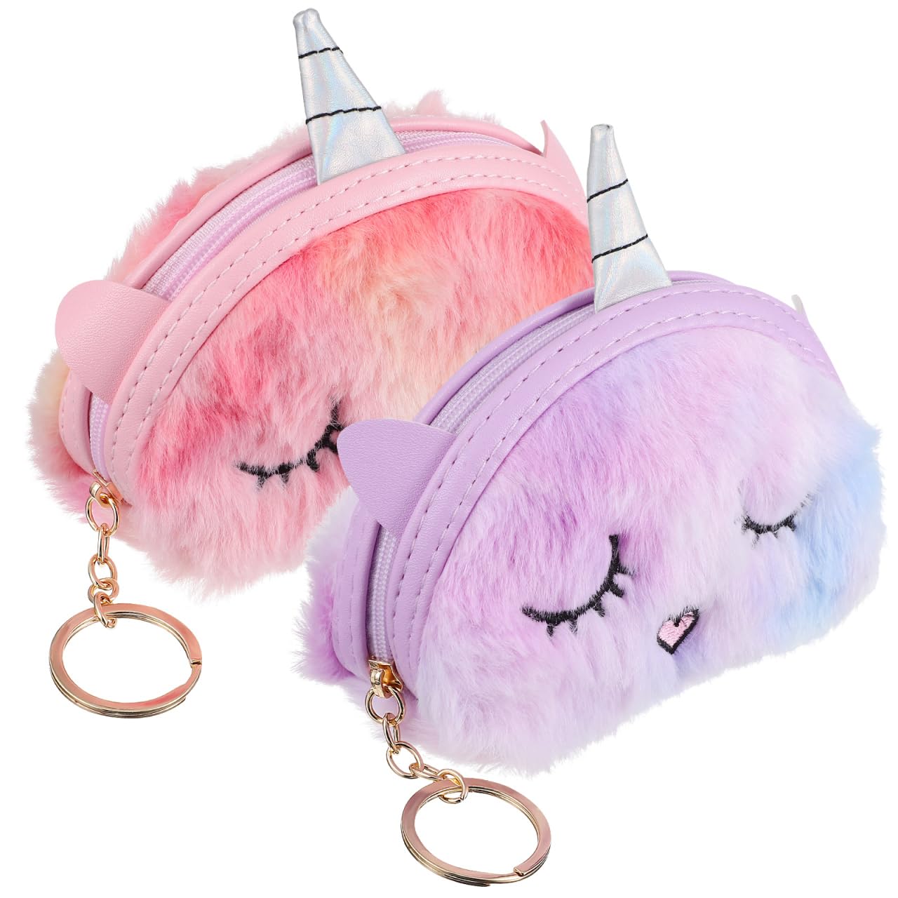 Unicorn Plush Coin Purse for Girls & Women - 2 Pack Small Cartoon Zipper Wallets - Perfect for School, Parties & Gift Giving