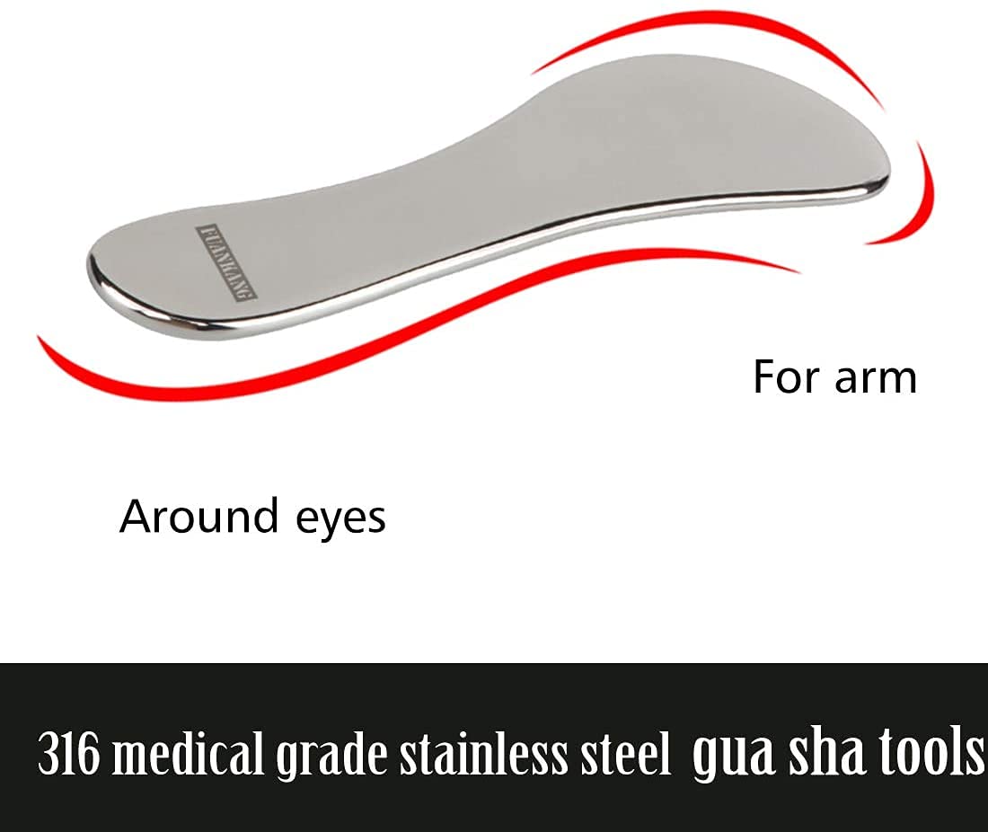 Premium Stainless Steel Gua Sha Facial Massage Tool for Skin Care & Lymphatic Drainage - Includes Travel Pouch - Perfect for Anti-Aging, Relaxation & At-Home Spa Treatments - by FUANKANG