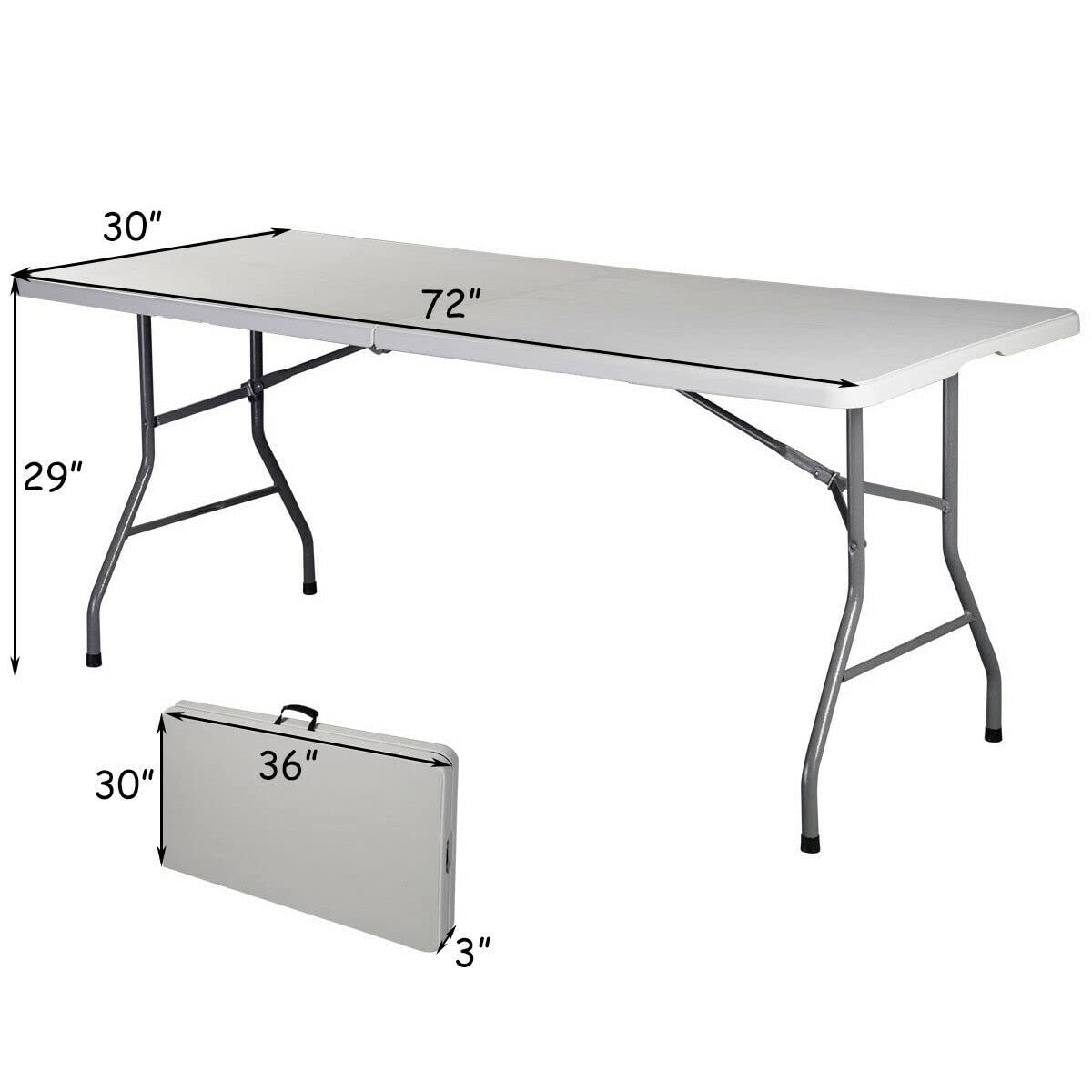 Giantex 6-Foot Picnic Table with 2 Benches - Outdoor Folding Camping Table Set, HDPE Top & Metal Legs, White - Perfect for BBQ, Backyard Parties, Patio, Garden & Camping Trips