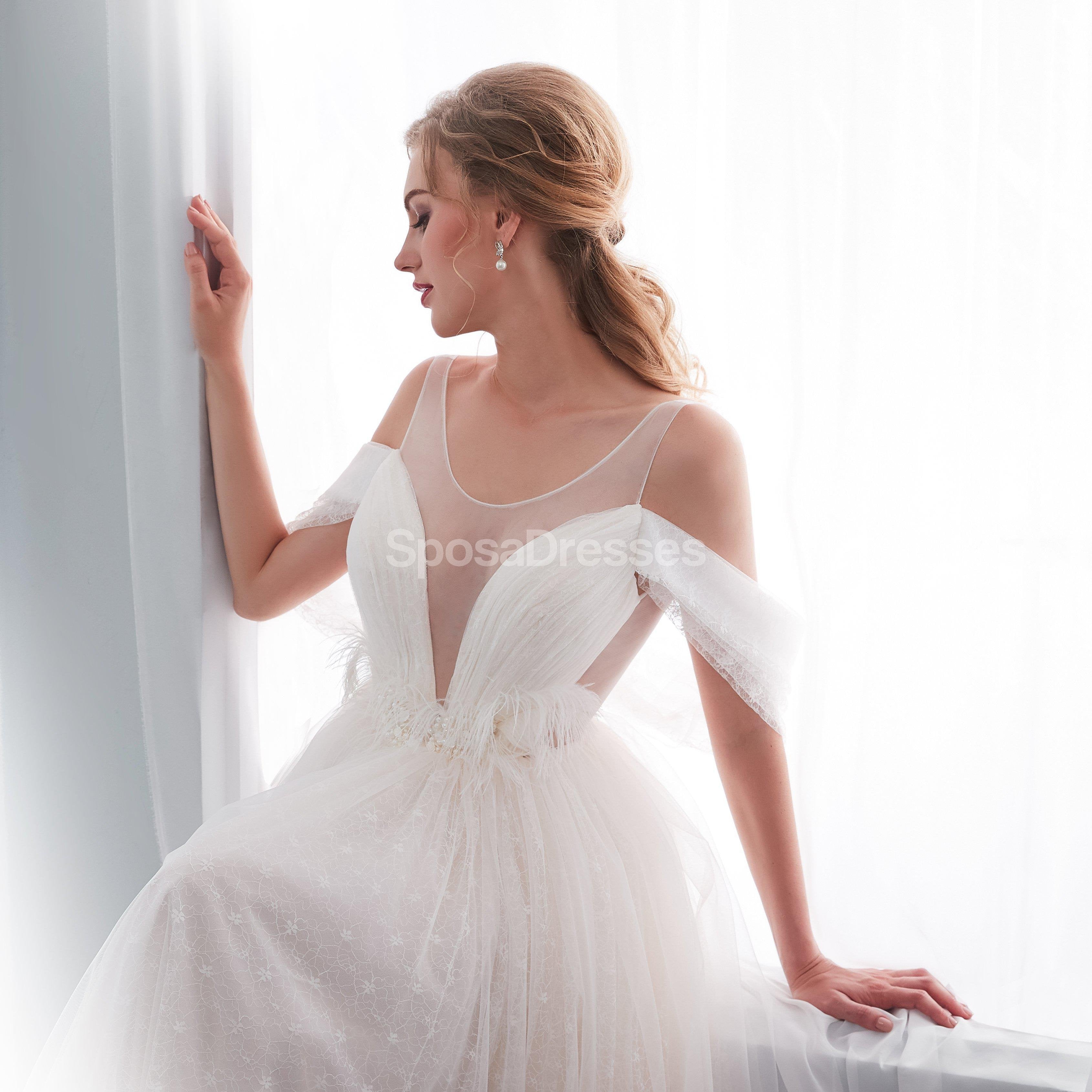 Off Shoulder Simple A-Line Scoop Neck Wedding Dress - Elegant Bridal Gown WD573 for Beach, Garden & Outdoor Ceremonies