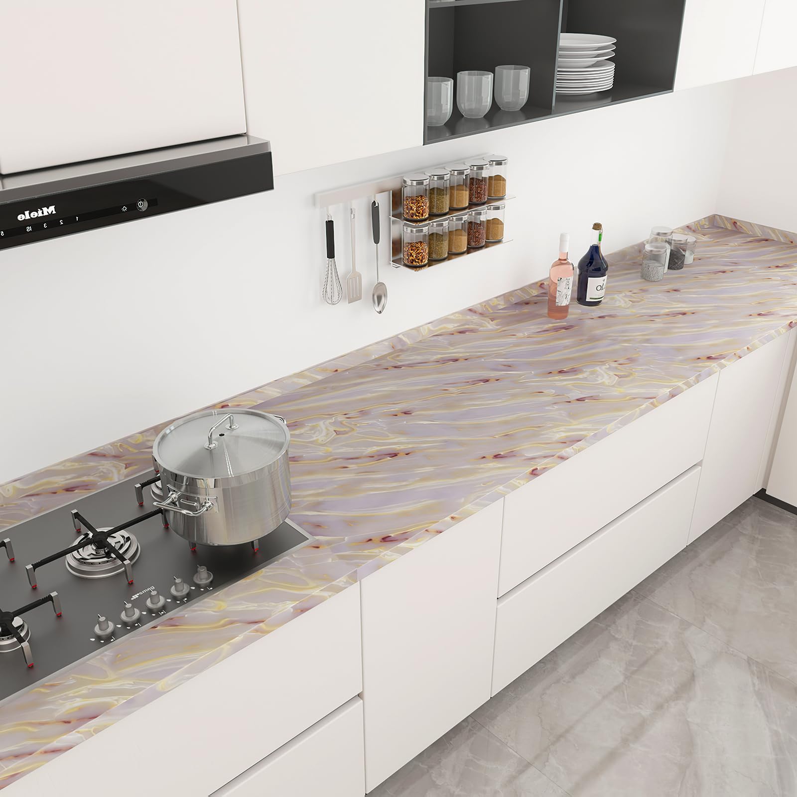 Boobest Pink Purple Glossy Marble Contact Paper - Peel and Stick Self-Adhesive Waterproof Wallpaper for Kitchen Cabinets, Drawers, Countertops & Walls (15.7