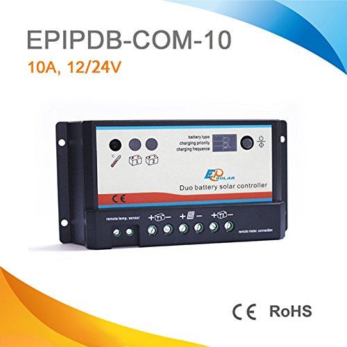 EPEVER 10A PWM Solar Charge Controller for Dual Battery - EPIPDB-COM Series | Solar Panel Charging System for RV, Boat, Off-Grid Power & Home Backup