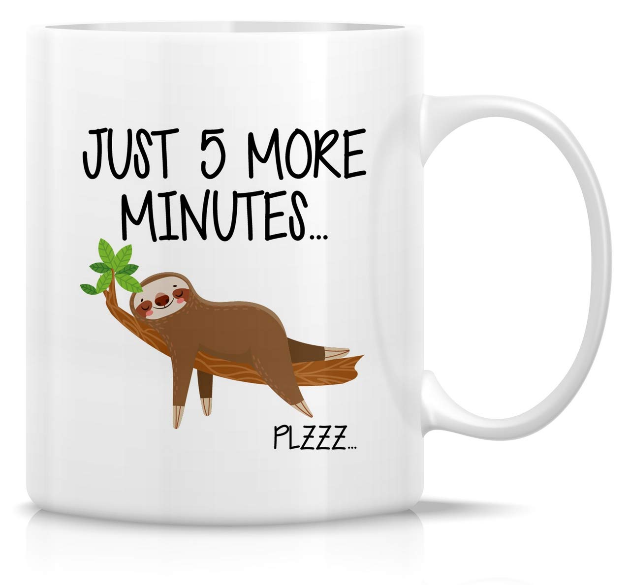 Retreez Funny Sloth Coffee Mug - 11 Oz Ceramic Cup with 'Just 5 More Minutes' Sarcastic Design - Motivational Gift for Friends, Coworkers, Family (Dad, Mom, Sister, Brother) - Perfect for Office, Home & Birthday Celebrations