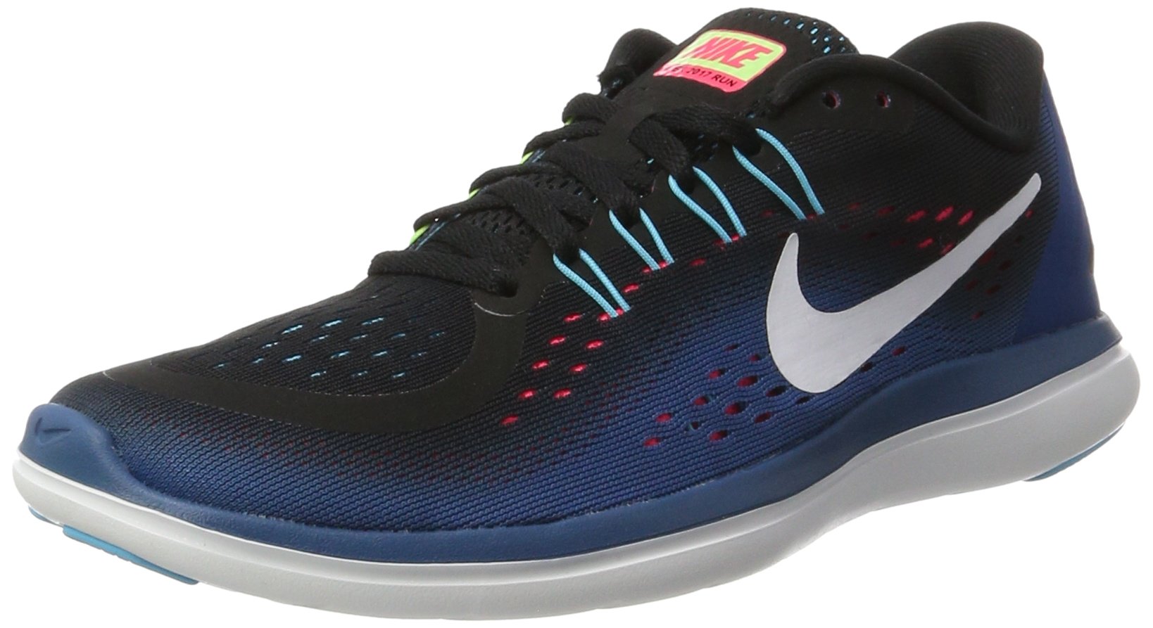 Nike Women's Flex 2017 Running Shoes - Pure Black/White/Industrial Blue/Racer Pink - Size 11.5 | Lightweight Cushioned Sneakers for Jogging, Gym Workouts & Daily Walking
